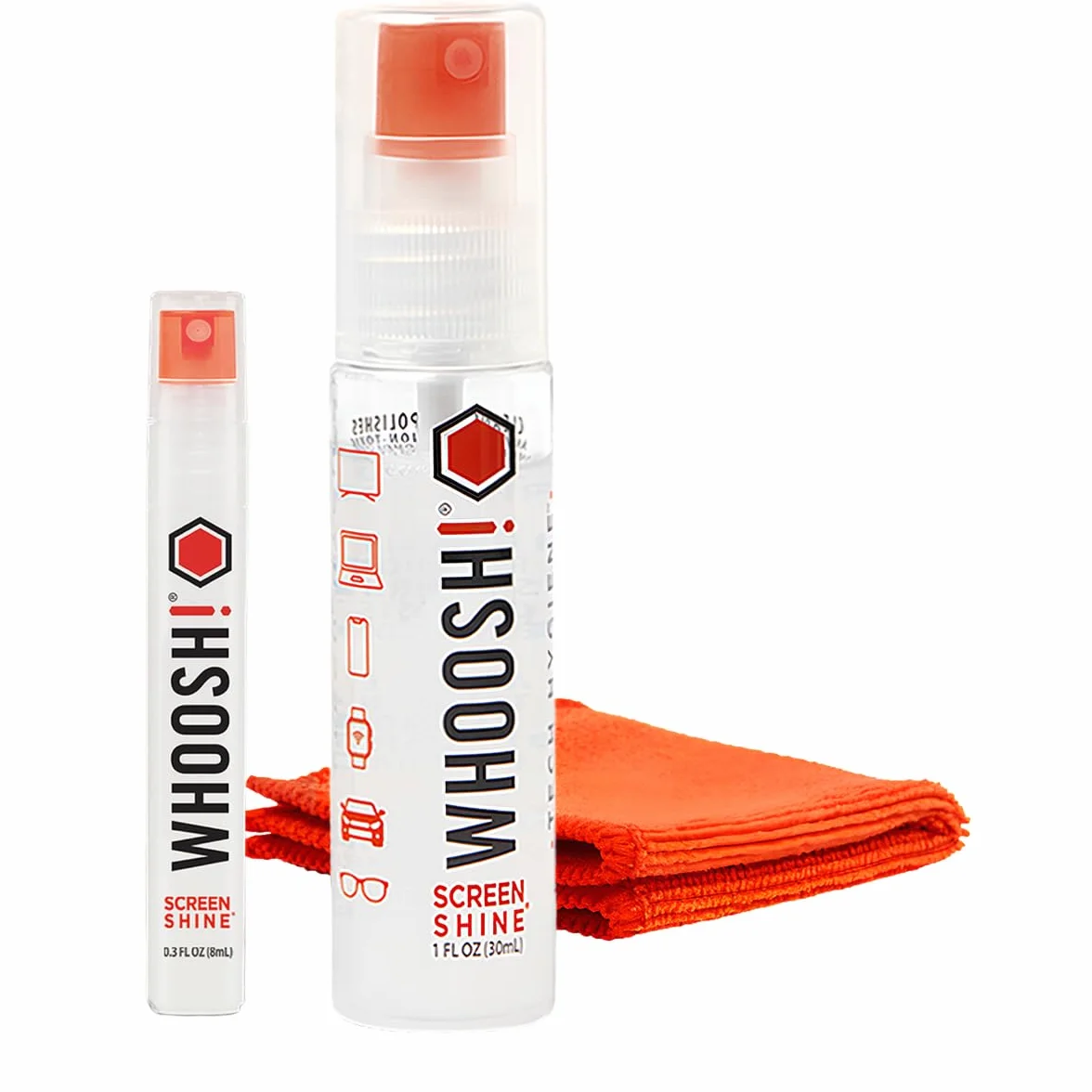 WHOOSH! Zestaw do czyszczenia ekranu 8 ml + 100 ml ściereczki z mikrofibry spray do laptopów MacBooków