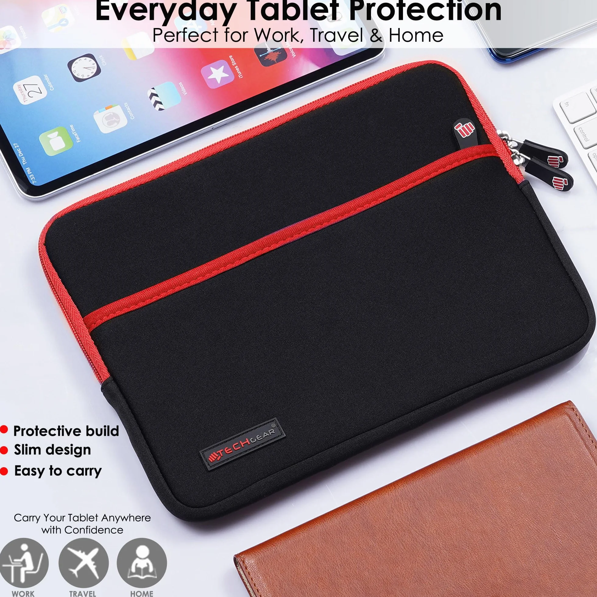 TECHGEAR Pro 10 etui etui, etui z neoprenu, odporne na wstrząsy bąbelkowe etui kompatybilne z iPadem 10.2, 9.7, Air 4, Samsung Tab A7, A8 10.5, 10.1 10.4, S8, Surface Go 3