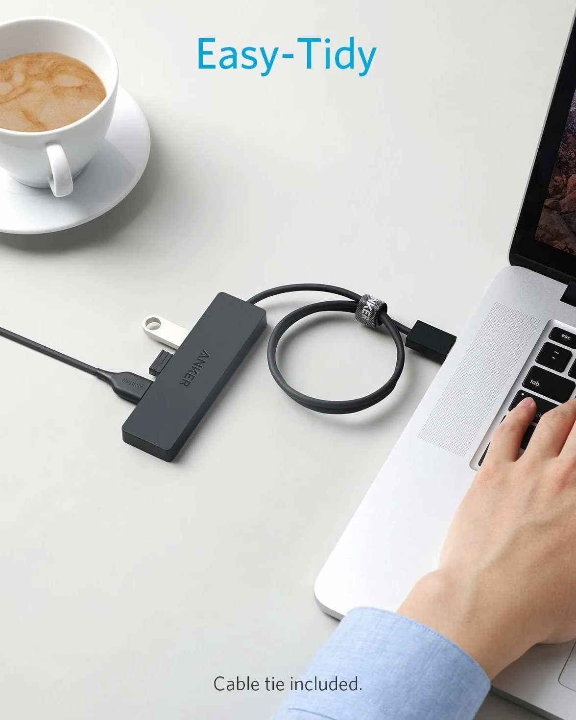 Anker Smukły i wydajny 4-portowy hub danych USB 3.0 z wydłużonym kablem 60 cm, do MacBooka, Pro/Mini, iMac, Surface Pro, XPS, laptopów, pamięci USB, mobilnych dysków twardych i innych urządzeń