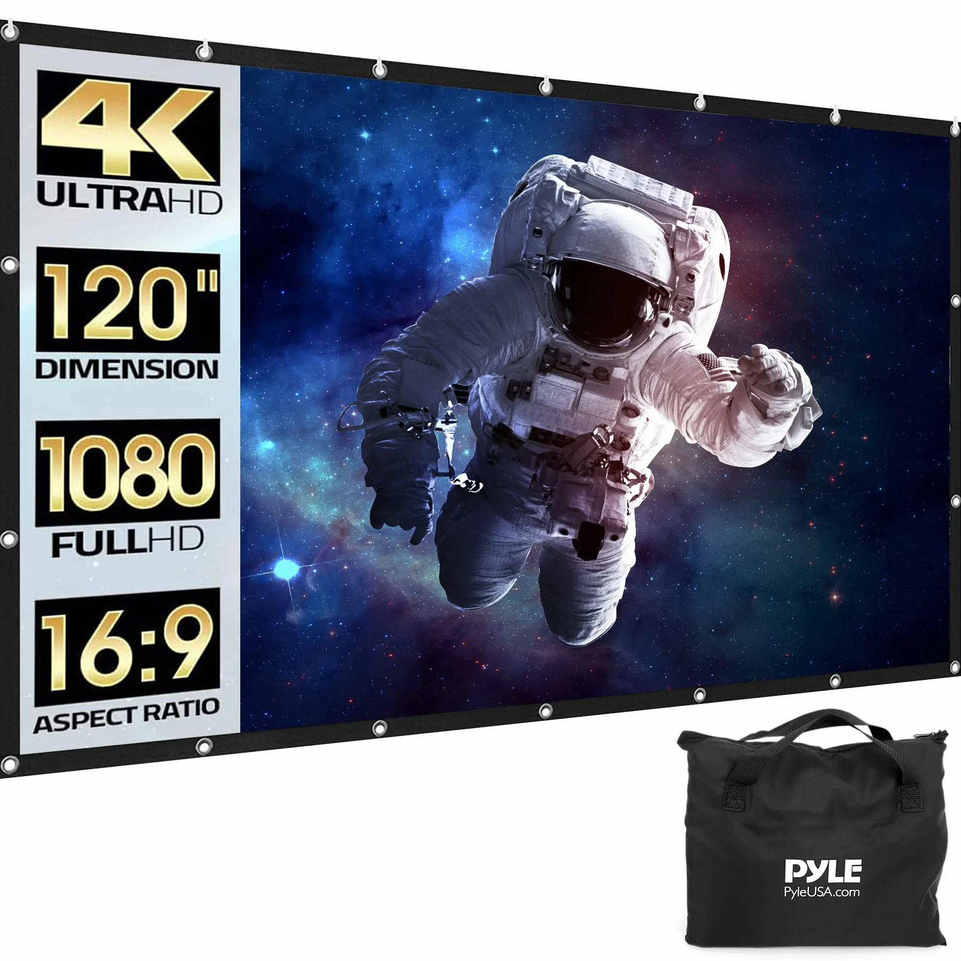 Pyle Składany przenośny ekran projekcyjny 120" 16:9 HD 4K
