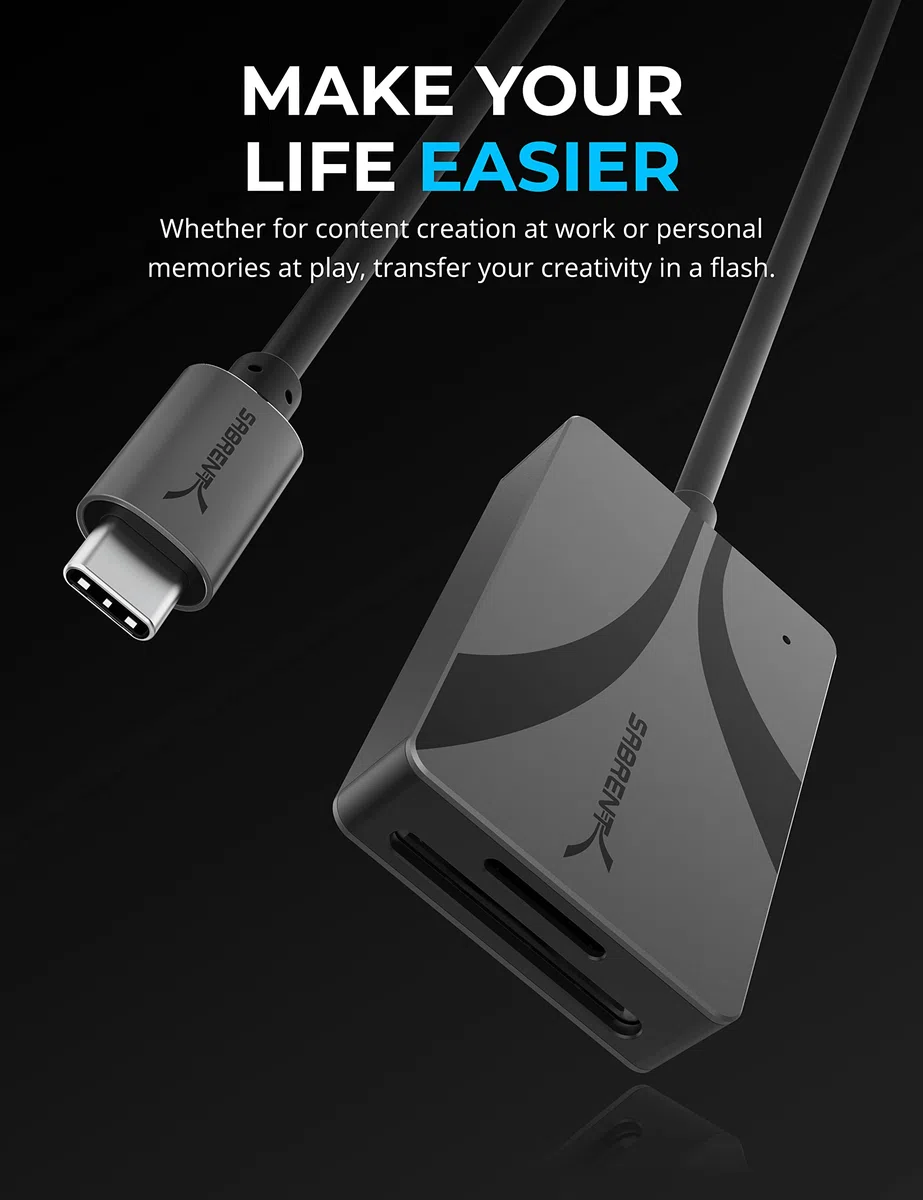 SABRENT Czytnik kart pamięci, czytnik kart USB typu C, podwójne gniazdo UHS II SDXC i microSDXC SD 4.0 5 Gb/s, aluminiowa obudowa, ultracienka, Plug and Play (CR-CSDM)