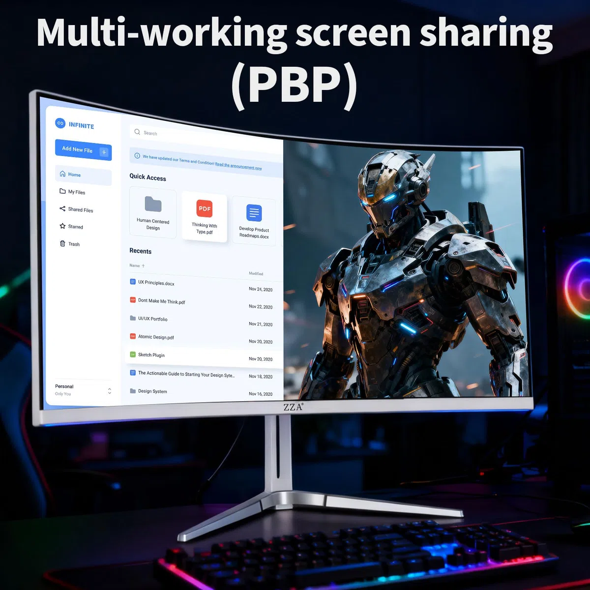 ZZA Monitor do gier 34'' - 165 Hz/180 Hz WQHD (3440 x 1440P), zakrzywiony monitor o ultra szerokości 34 cali, FreeSync do gier bez przerwy, 100% sRGB, HDMI 2.1 i DP 1.4, PBP Mod
