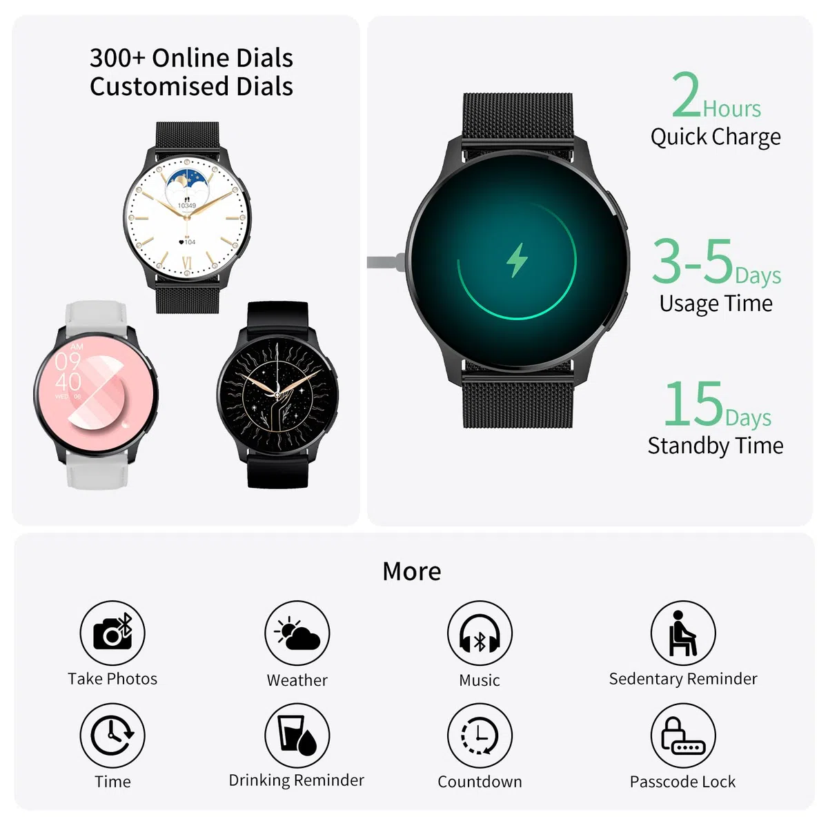 Smartwatch Damski Męski Inteligentny Zegarek Telefon 1.34" Ekran Dotykowy HD Zegarek Fitness Okrągły Wodoodporny Krokomierz Monitor Cykl Menstruacyjny Prezenty Android IOS [3 Paski]