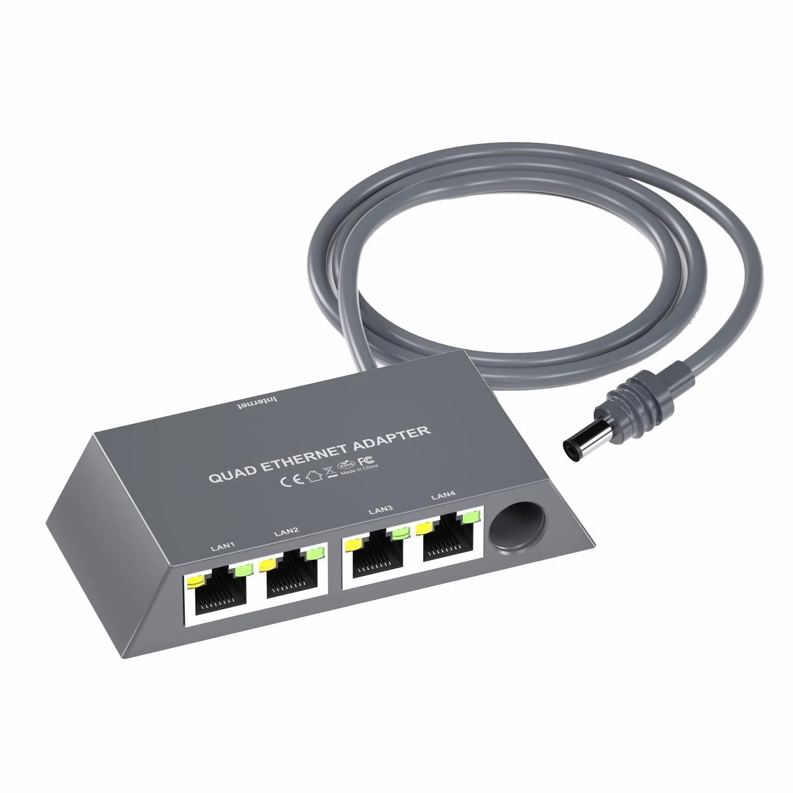 Adapter Ethernet 3. Generacji, 4-portowy Adapter Sieciowy z Kablem Ethernet, Przewodowe Zewnętrzne Urządzenie Sieciowe ze Stabilnym Połączeniem, Idealny dla 4 urządzeń Połączonych w sieć o