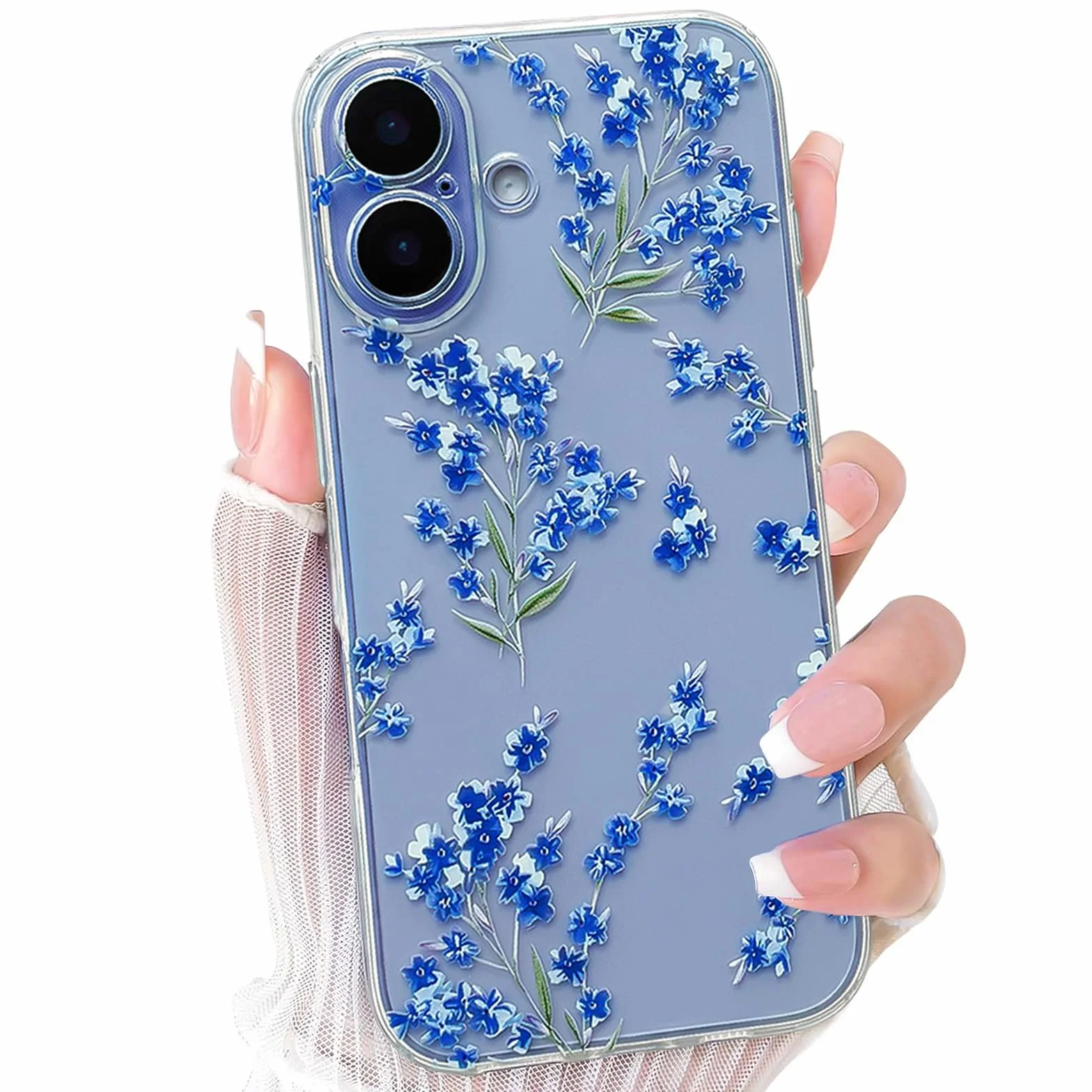 NITITOP Etui do iPhone 17 Śliczne przezroczyste kwiatowe kwiaty wzór dla kobiet dziewczyn kwiatowy wzór gałęzi miękkie etui TPU odporne na wstrząsy etui ochronne - niebieskie