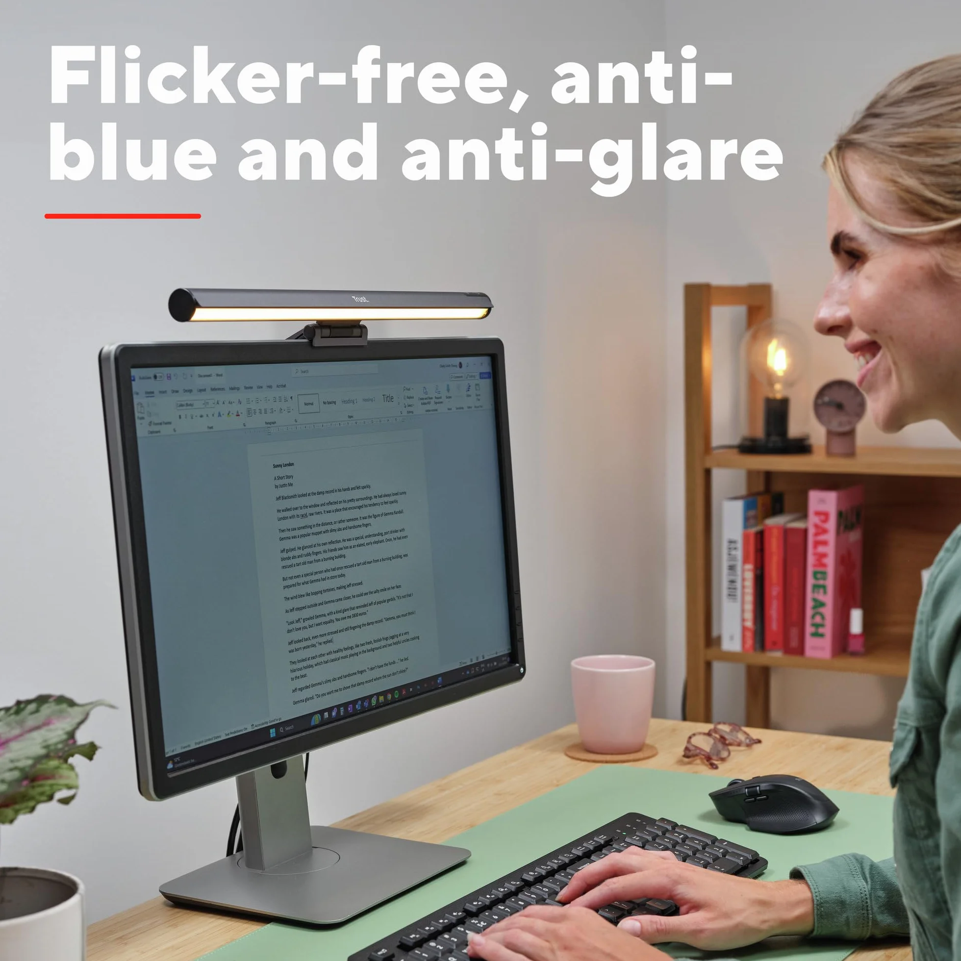 Trust Shyne Monitor Light Bar Anti-Blue Anti-glare lampa USB 42 cm, ciepłe/zimne/średnie białe światło, regulowana temperatura i jasność, kompaktowa lampa dotykowa bez migotania lampa robocza do