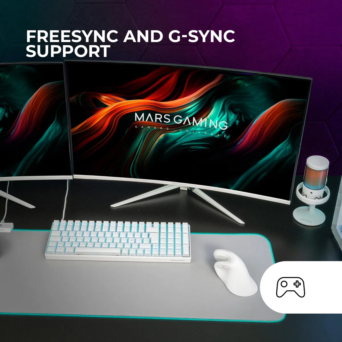 Mars Gaming MV-27C, Zakrzywiony Monitor Gamingowy 27” FHD 1080p 200Hz, HDR10 1ms, FreeSync i G-Sync, Bezramkowy Monitor PC, Low Blue Light i Flicker-Free, HDMI + DisplayPort + Jack 3.5mm, Biały