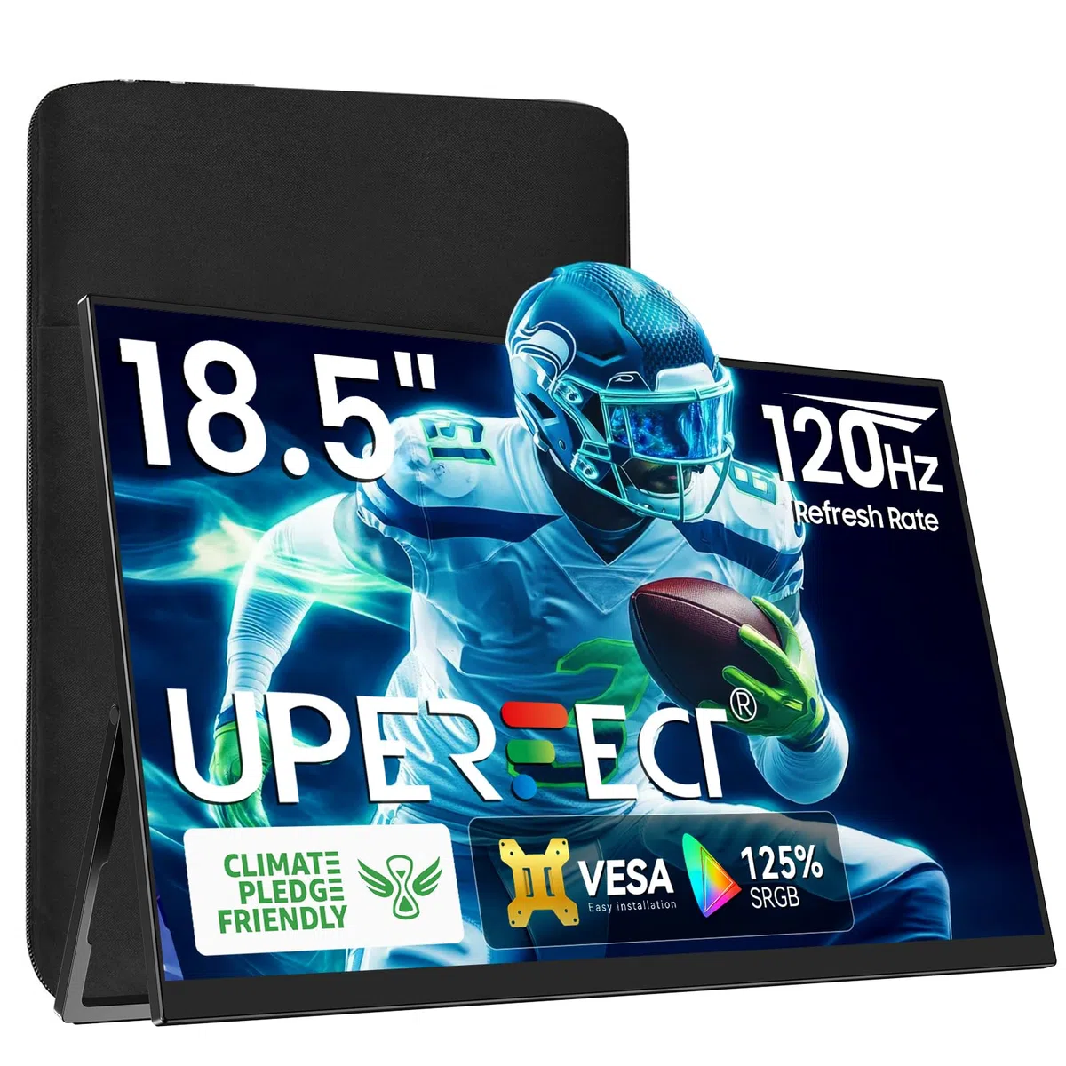 Uperfect 18,5-calowy 120Hz przenośny monitor do gier z 1920 * 1080 Full HD ekranem IPS ochronnym dla oczu, USB C Mini HDMI dla laptopa, PC, telefonu komórkowego, PS4/5, Xbo, Raspb Pi, kompatybilny z