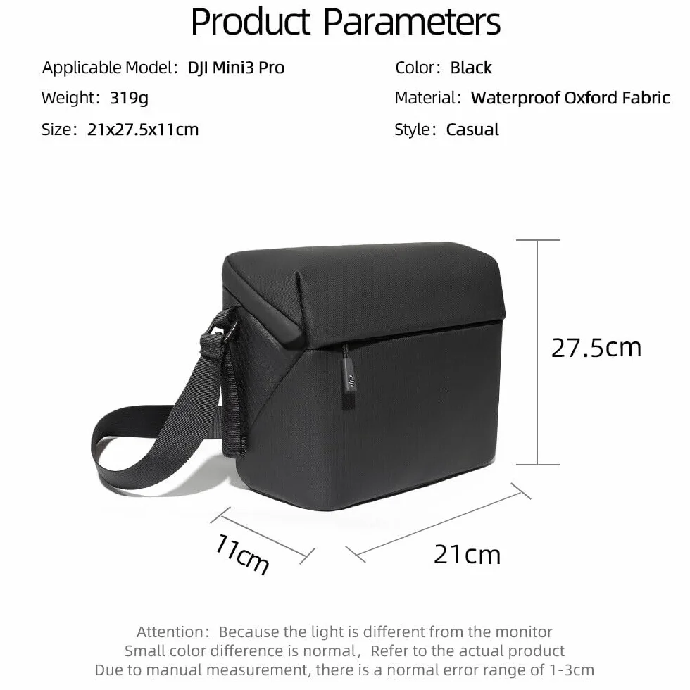 przenośna torba do przechowywania etui na ramię do DJI Mini 3/Mini 3 Pro Accessorie, Czarny, 27.5 x 21 x 11 cm, Kompaktowe