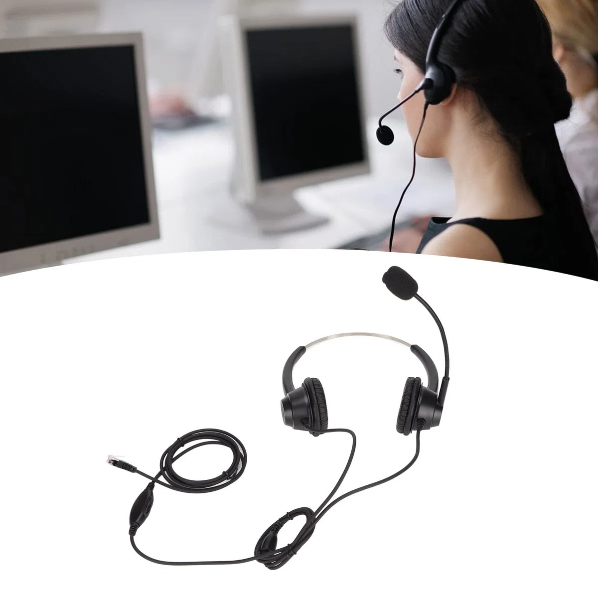 Obsługa Klienta Zestaw Słuchawkowy z Redukcją Szumów Wtyczka RJ9 Obuuszne Przewodowe Słuchawki Telefoniczne z Mikrofonem do Telefonów VOIP, Call Center z Redukcją Szumów Przewodowe Słuchawki z Obuuszn