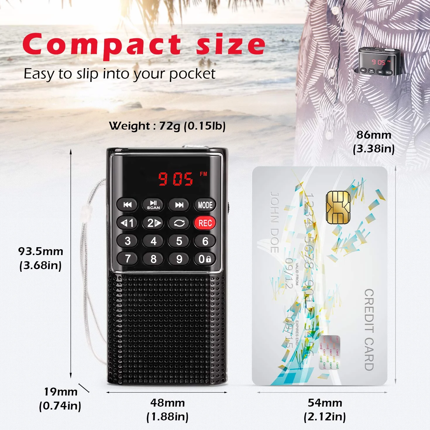 PRUNUS J-328 Małe Przenośne Radio FM Z Funkcją Nagrywania, Obsługuje MP3 / TF/AUX