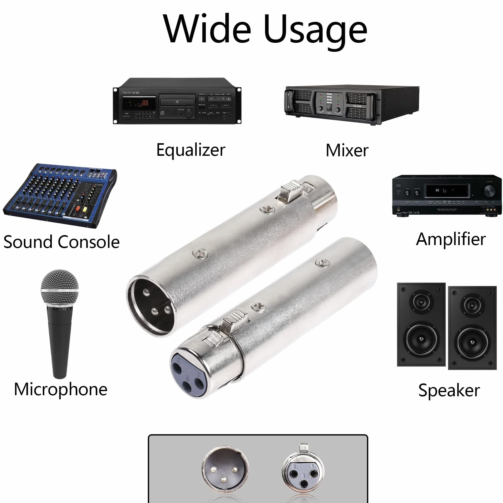 Adapter XLR męski na żeński, 3-pinowy XLR audio mikrofon przedłużacz adapter złącze (2-pak)