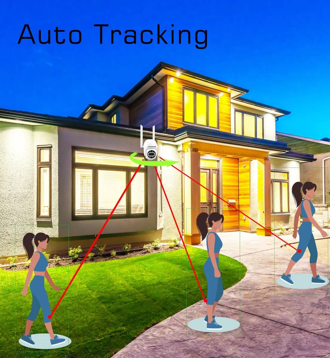 kamera WLAN, do stosowania na zewnątrz, z humanoidalnym alarmem, 1080p, kamera do monitoringu wewnętrznego, 360-stopniowe PTZ z automatycznym śledzeniem, 20 m podczerwień i kolorowa
