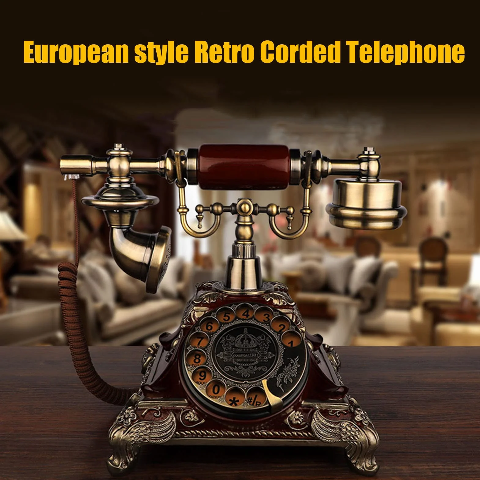 Telefon, retro telefon obrotowy, antyczny telefon stacjonarny z tarczą obrotową, klasyczny telefon stacjonarny, staromodne telefony stołowe do wystroju domu i biura, niebieski