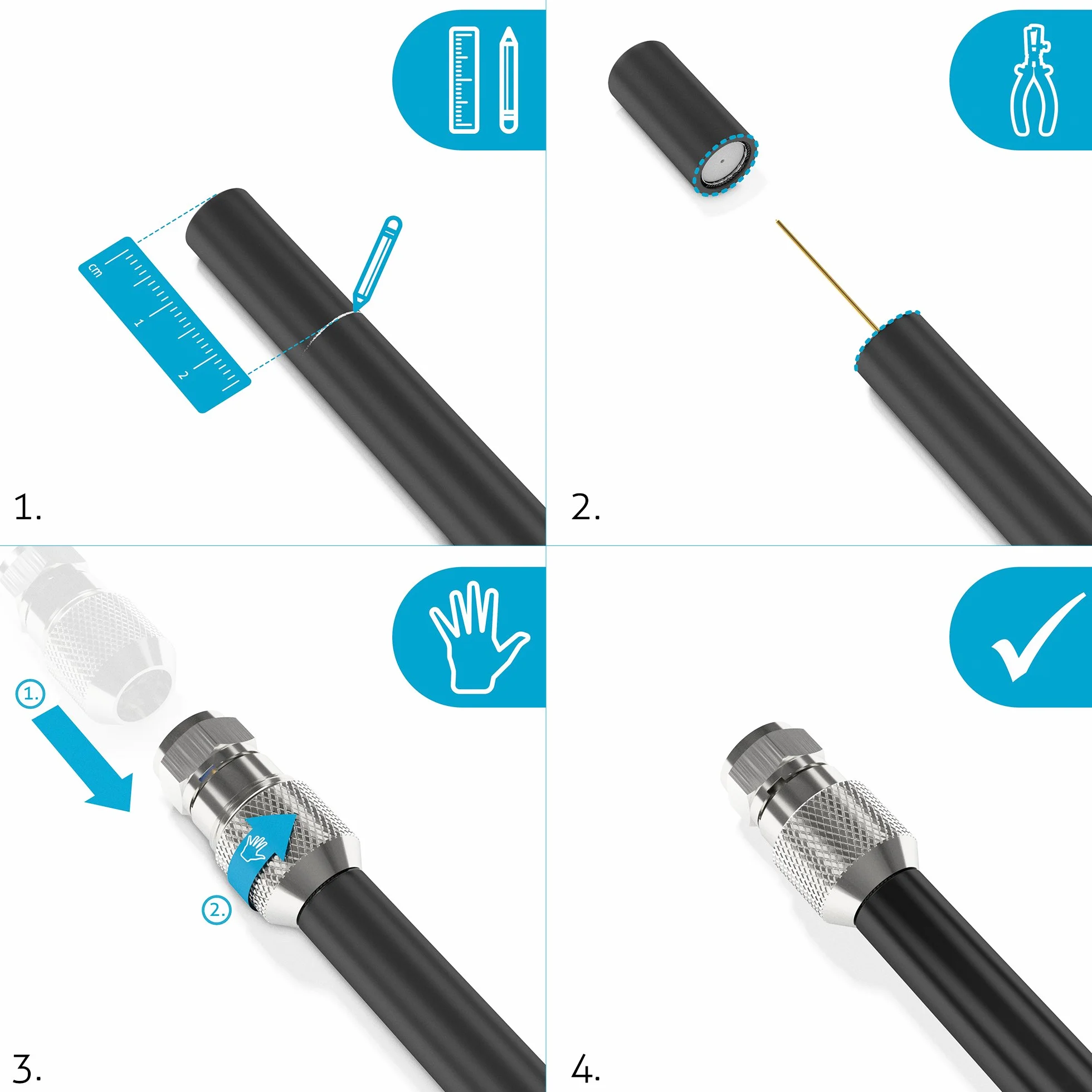 Sonero, Wtyk F do kabla satelitarnego, antenowego, kabla koncentrycznego o średnicy 7,0-7,5 mm, łatwe samodzielne konfekcjonowanie, chrom, zestaw 10 sztuk