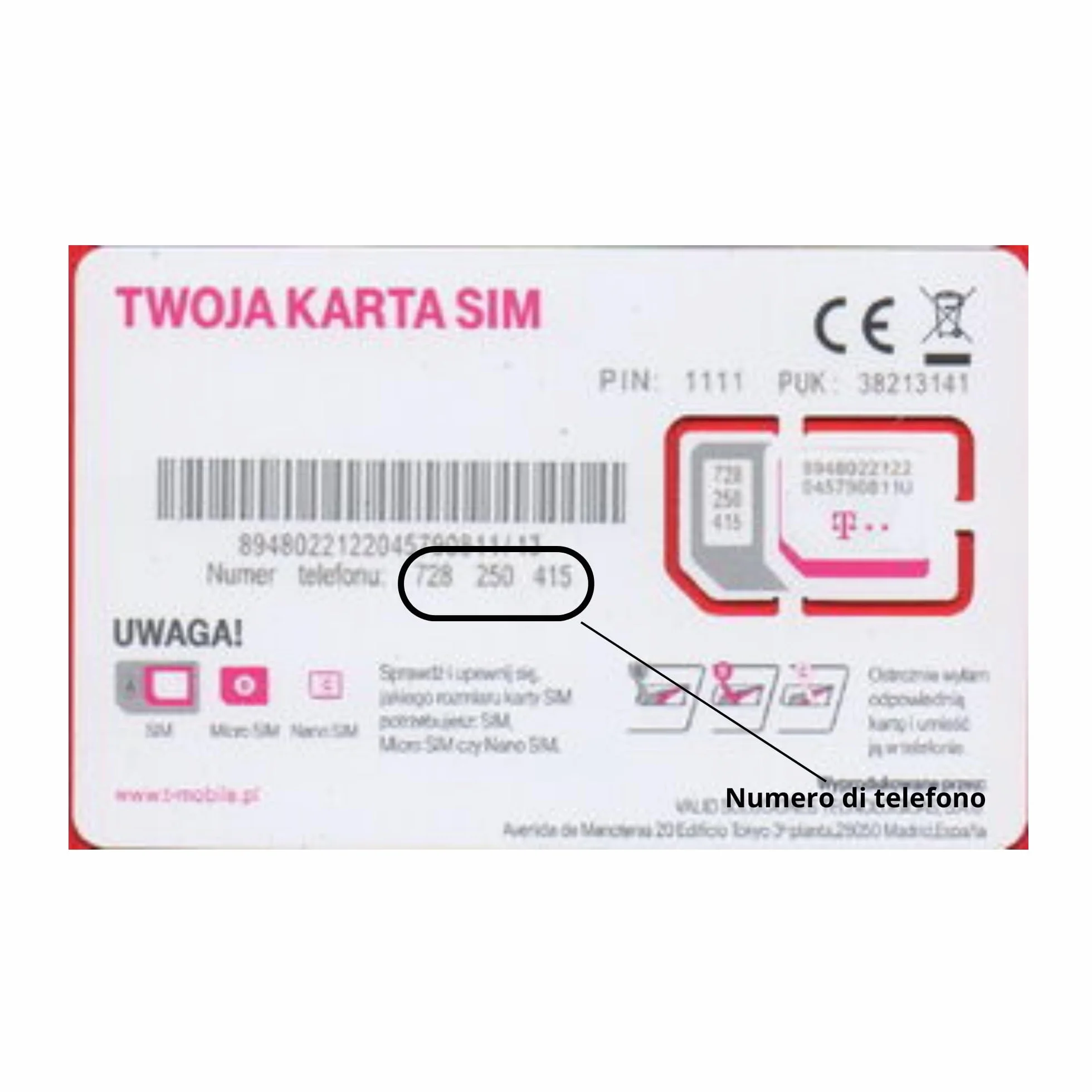 SIM Anonima VIP T-Mobile Polska Plug & Play, gotowa do użycia, do użytku we Włoszech, umowa konsumencka. Idealna do rejestracji i odbioru OTP