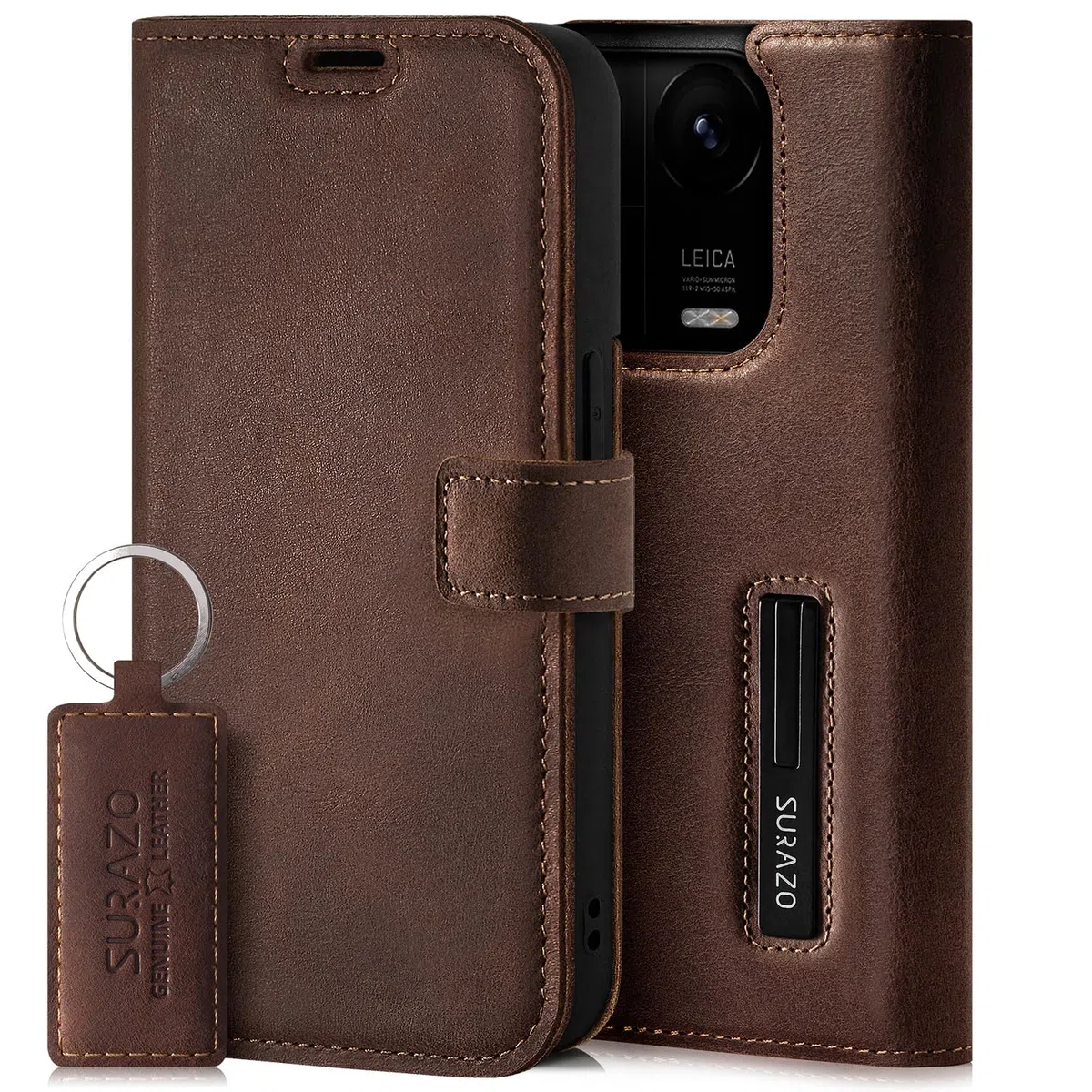 SURAZO Etui na telefon komórkowy premium do Xiaomi 14 Pro 5G, skórzane – składane etui ochronne z prawdziwej skóry [magnes, kieszeń na karty, ochrona RFID, funkcja stojaka] etui z klapką