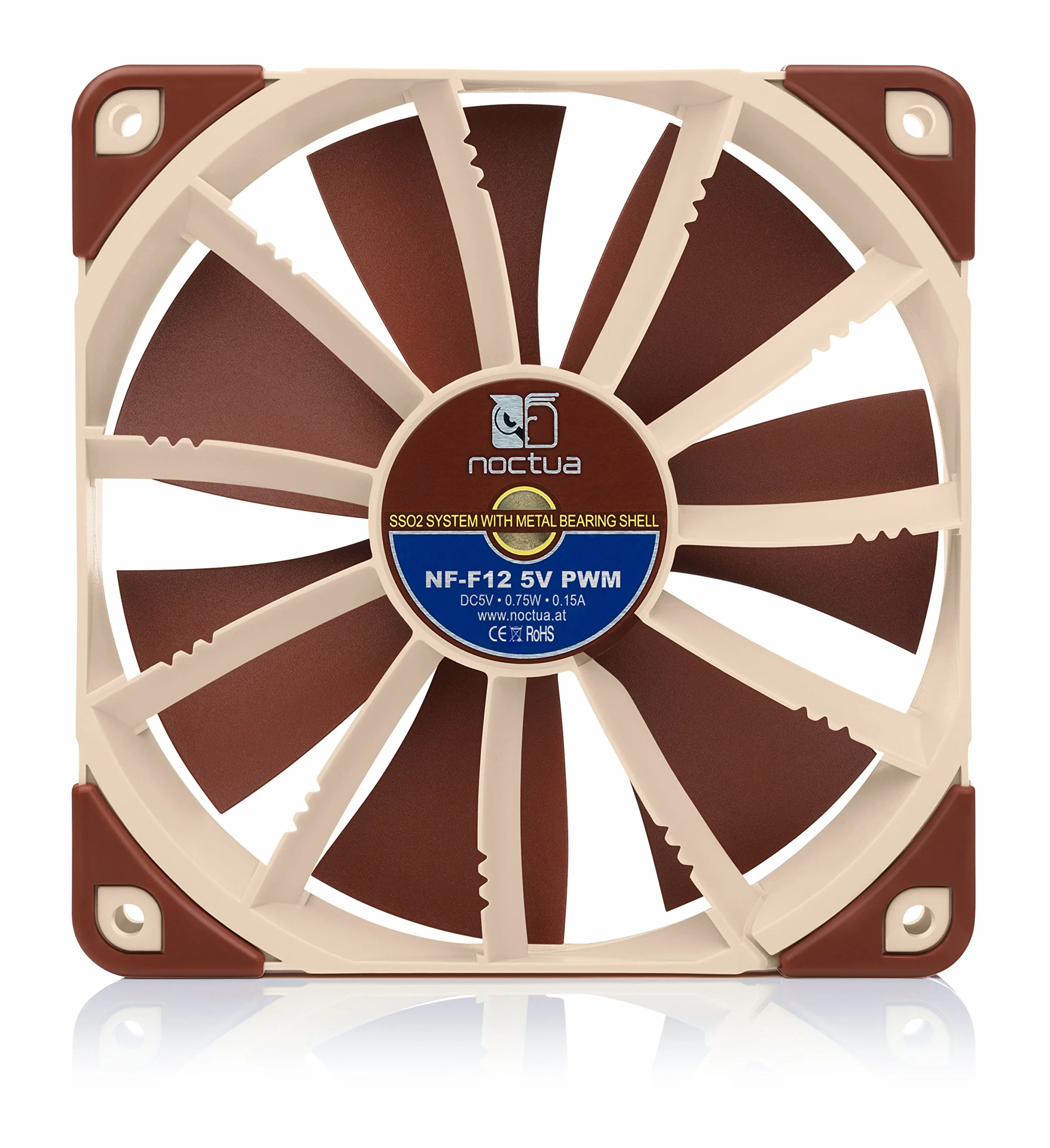 Noctua NF-F12 5V PWM, 4-Pinowy, Zasilany Napięciem 5 V Cichy Wentylator Klasy Premium z Adapterem do Zasilania Przez USB (120 mm, Brązowy)