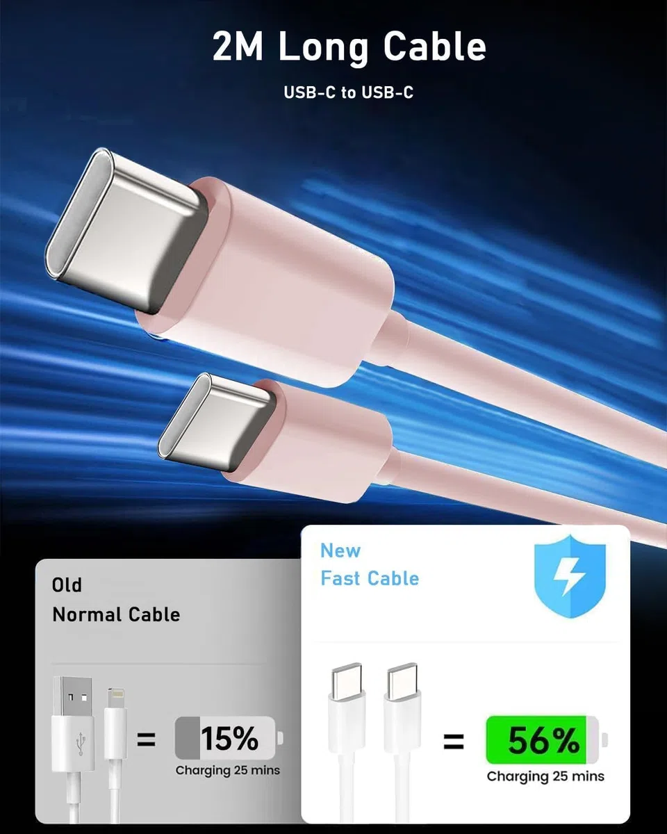 Ładowarka do iPhone'a 17/17 Pro/17 Pro Max/17 Air, iPhone 16 15 Pro Max Plus, 27 W USB C ładowarka zasilająca z szybkim ładowaniem z kablem 2 m (różowa)
