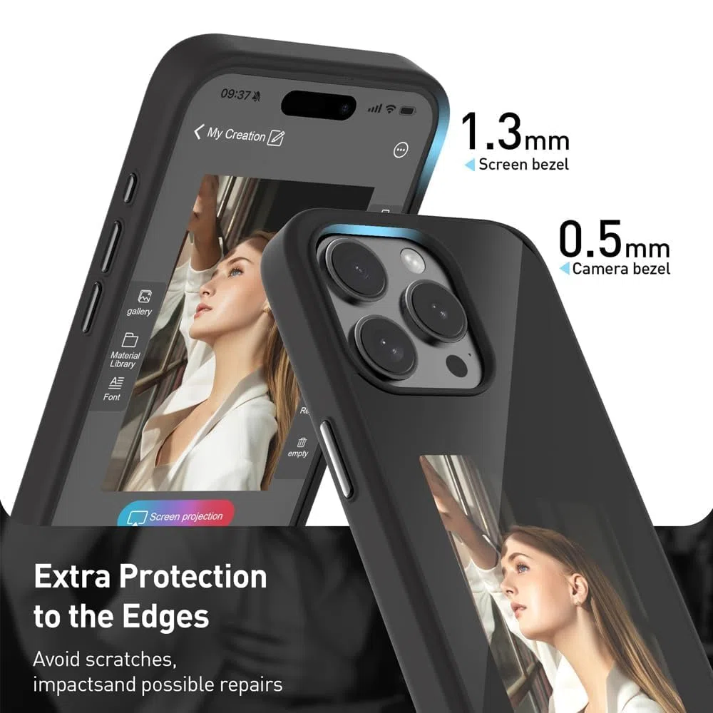 Etui Photoink - Oryginalne etui e-Ink do iPhone'a, etui na telefon komórkowy z klapką E-Ink, do iPhone'a 13/14/15/Pro/Pro Max (czarne, do iPhone14Pro Max)