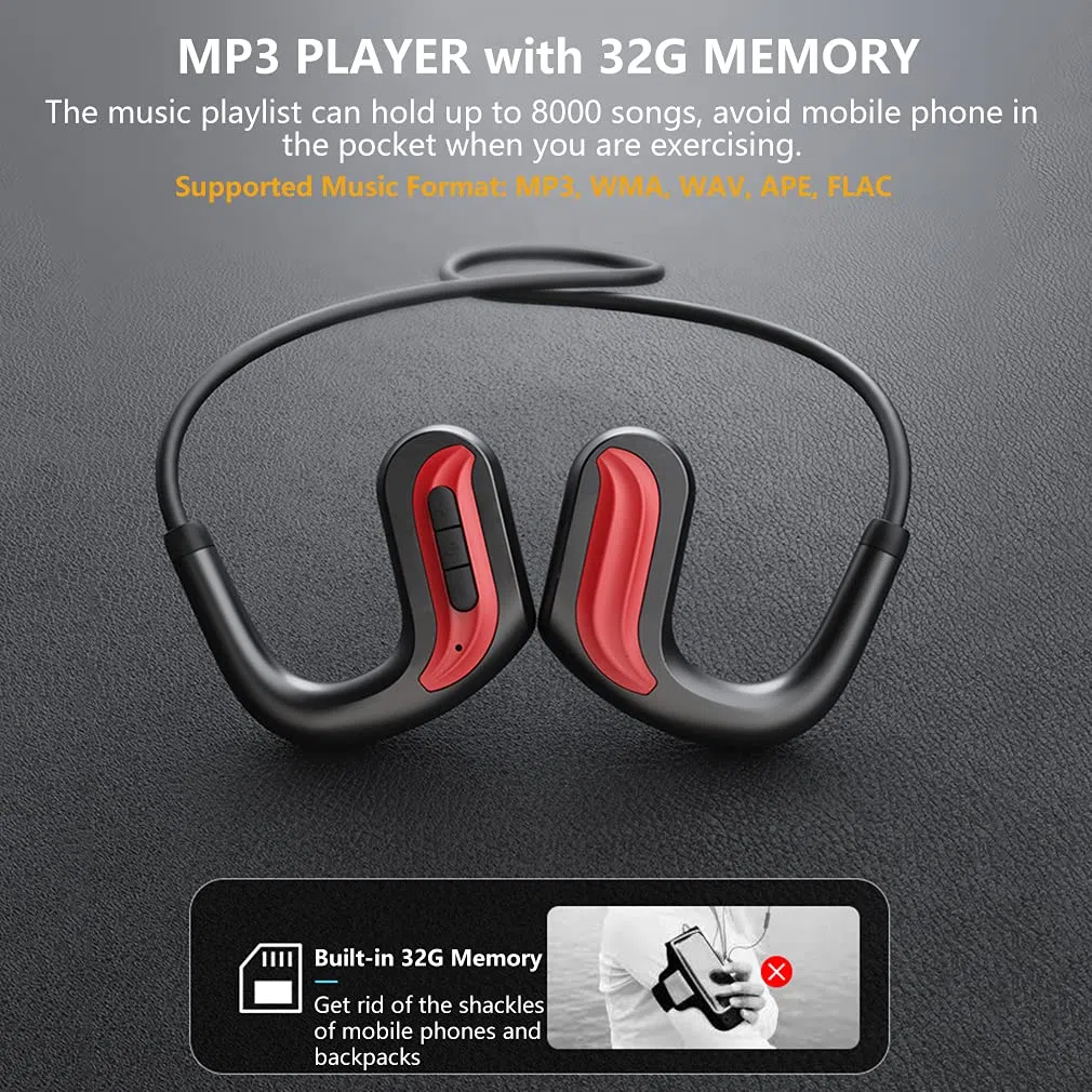 IPX8 wodoodporne słuchawki do pływania, Bluetooth 5.0, bezprzewodowe słuchawki z przewodnictwem kostnym, otwarte ucho, sportowe słuchawki HiFi, podwodny odtwarzacz MP3 z pamięcią 32 GB, do pływania,