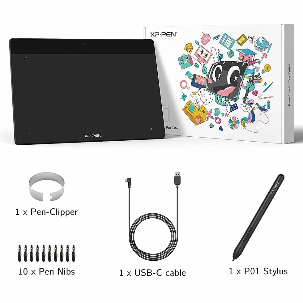 XP-PEN Deco Fun XS tablet graficzny, cyfrowy rysunek, 10,2 x 7,6 cm (4 x 3 cale), do e-learningu i telepracy, przenośny, z rysikiem P01, 8192 poziomy ciśnienia