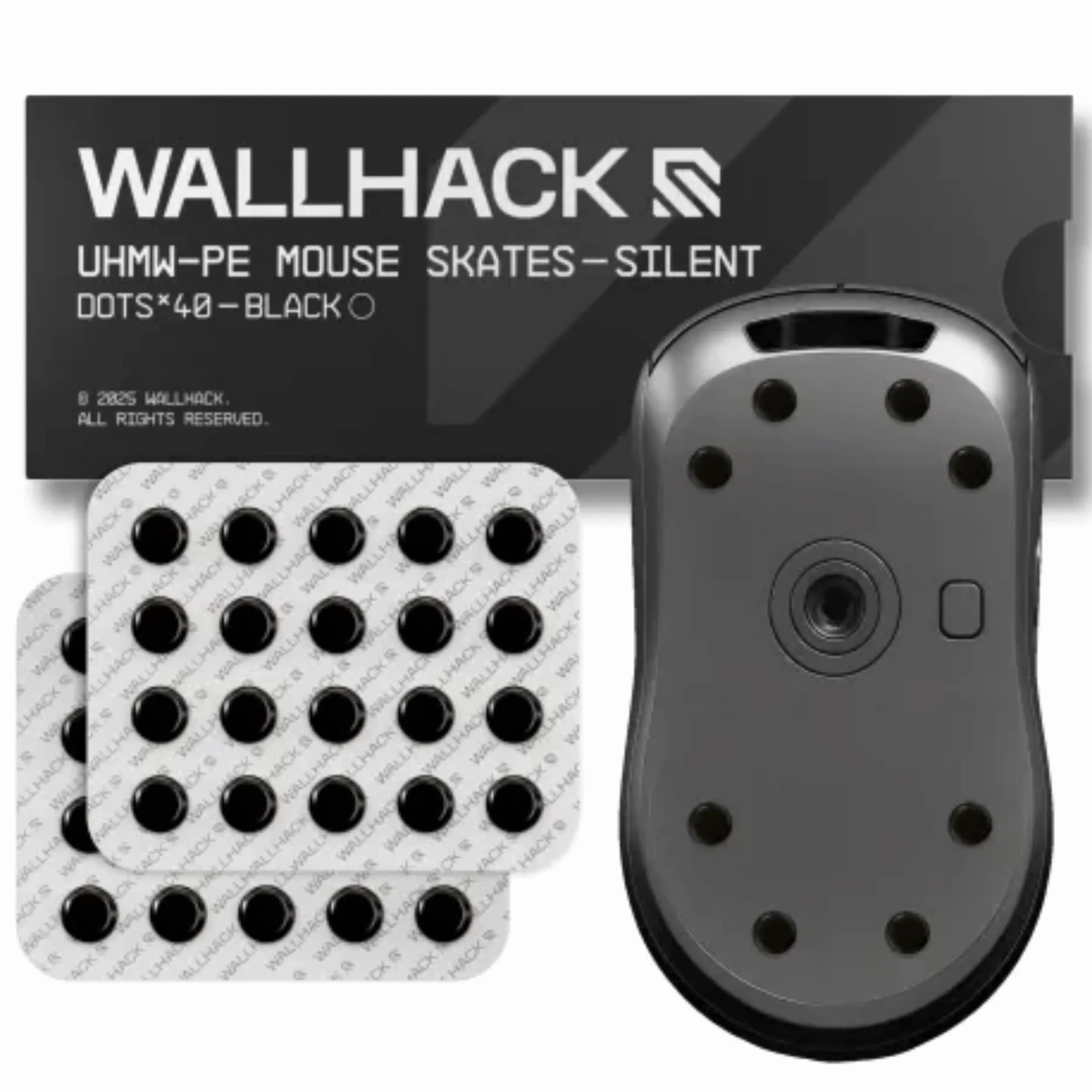 Wallhack UHMW-PE Dot Cichy Mouse Skates | Premium uniwersalne ślizgacze do myszy gamingowych | Trwały ślizg na podkładkach materiałowych i szklanych | Reguluj prędkość i kontrolę | Czarny, 7mm