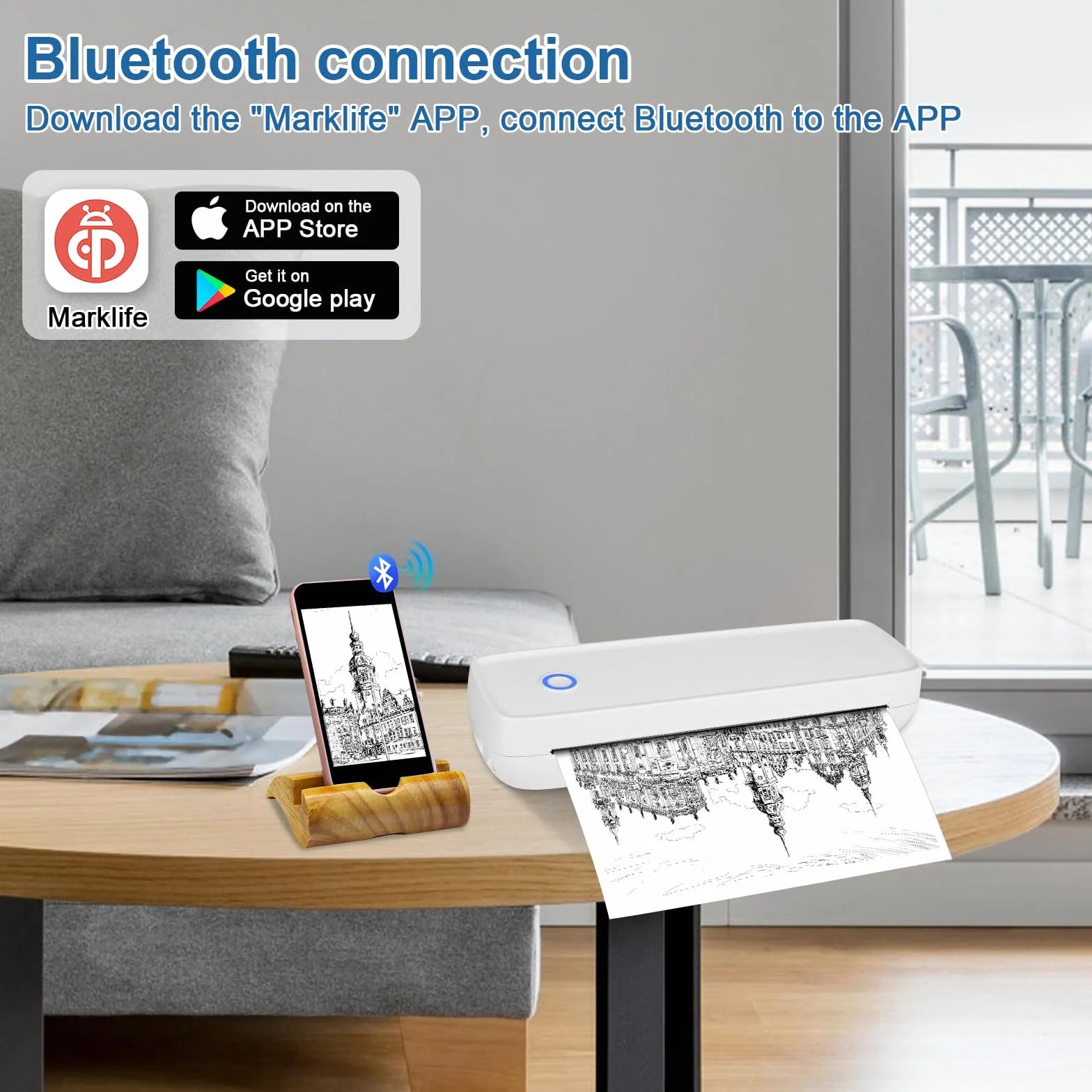 GuKKK Mobilna mini drukarka A4, przenośna drukarka termiczna A4, mała drukarka termiczna Bluetooth, obsługuje papier termiczny A4, 210 x 297 mm, druk termiczny w podróży i w domu, kompatybilna z iOS i