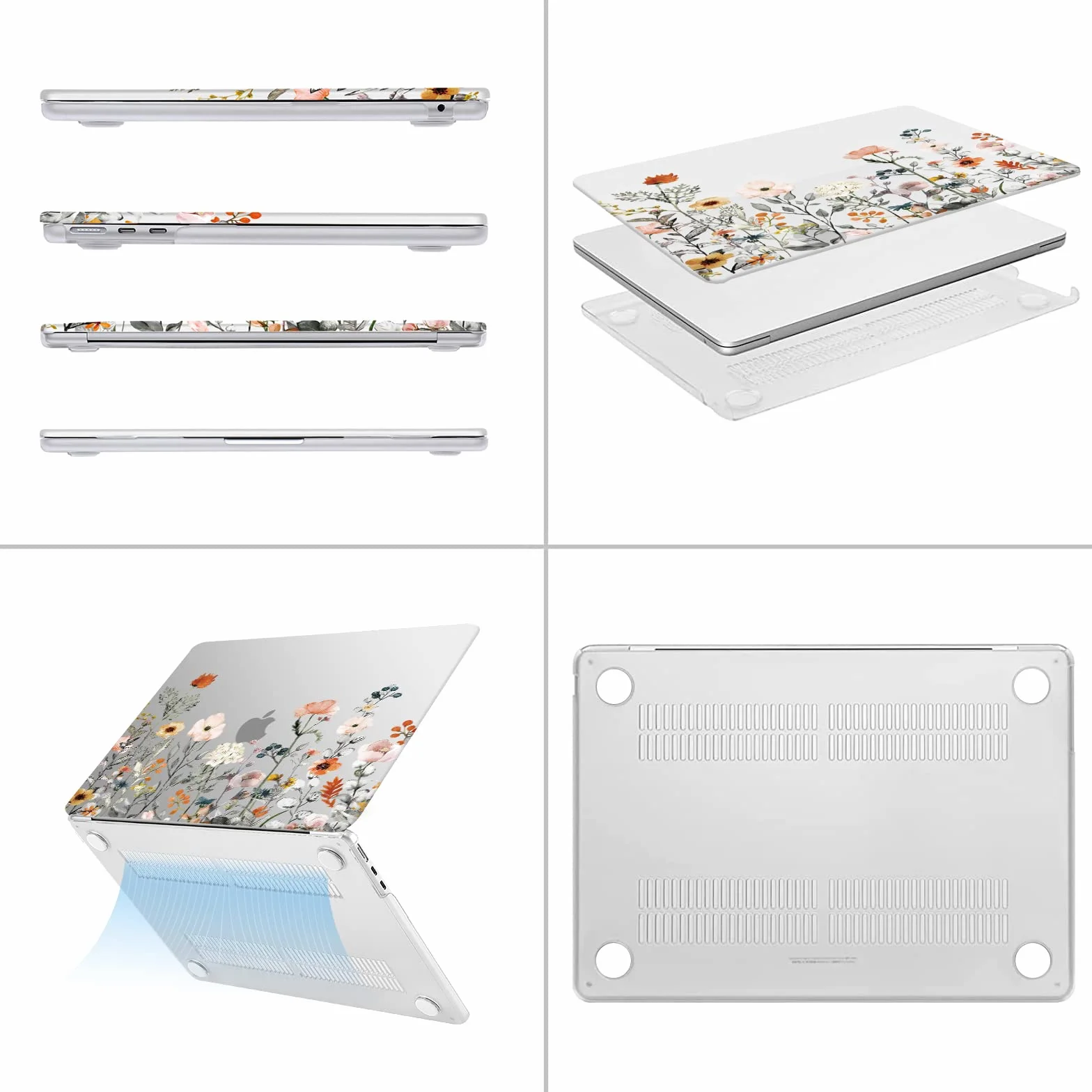 MOSISO Etui do MacBook Air 33 cm M4 M3 M2 2026-2022, twarda obudowa kwiatowa, skóra klawiatury, folia ekranowa