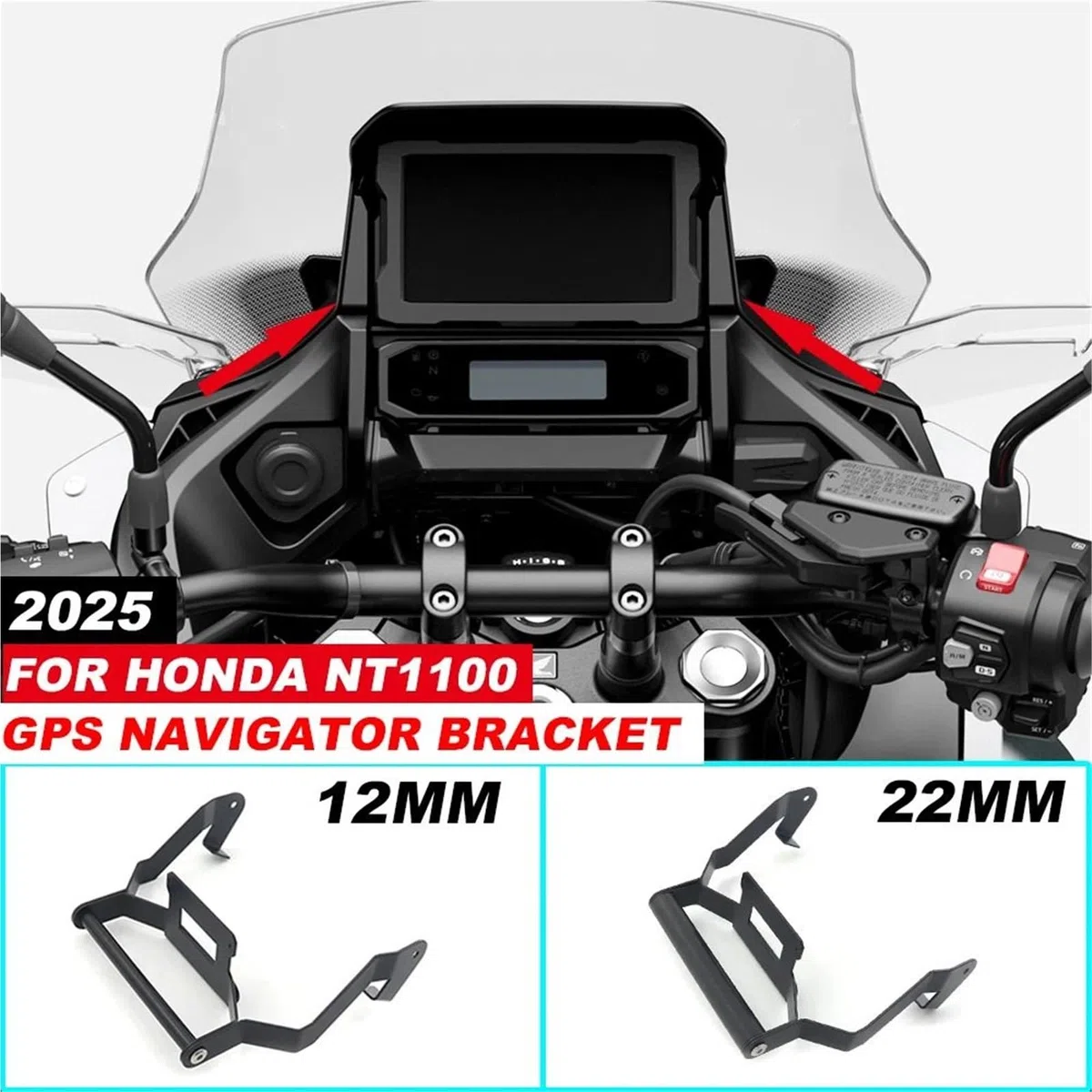 Stojak na nawigację GPS, stojak na telefon motocyklowy, pasuje do Honda NT 1100 2025, części i akcesoria do stojaka na nawigację Motocyklowy uchwyt do nawigacji(12-22MM)