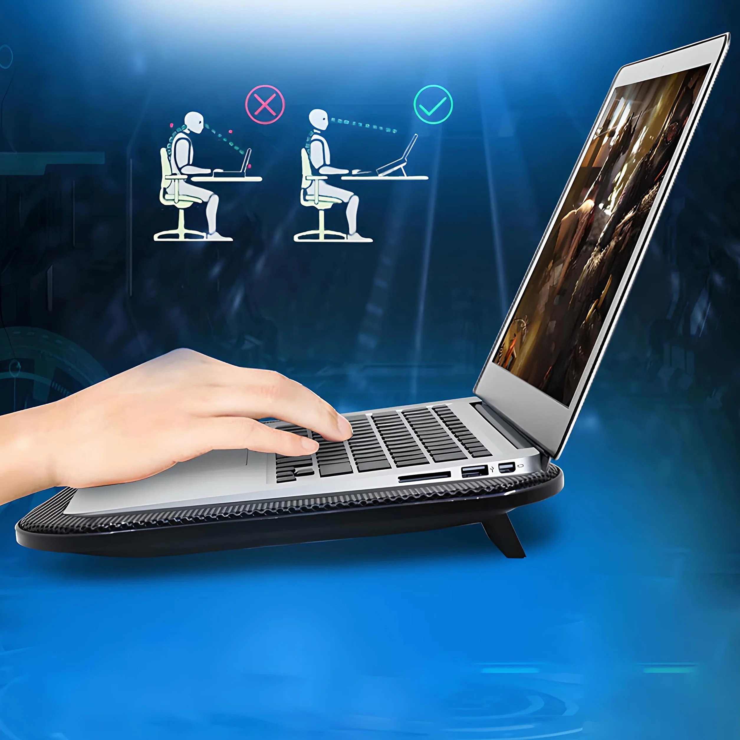 Retoo Podkładka chłodząca do laptopa z 5 wentylatorami LED 12-15", chroni przed przegrzaniem, podkładka chłodząca do notebooka, PS3, PS4, PS5, Xbox One, chłodnica do laptopa, czarna