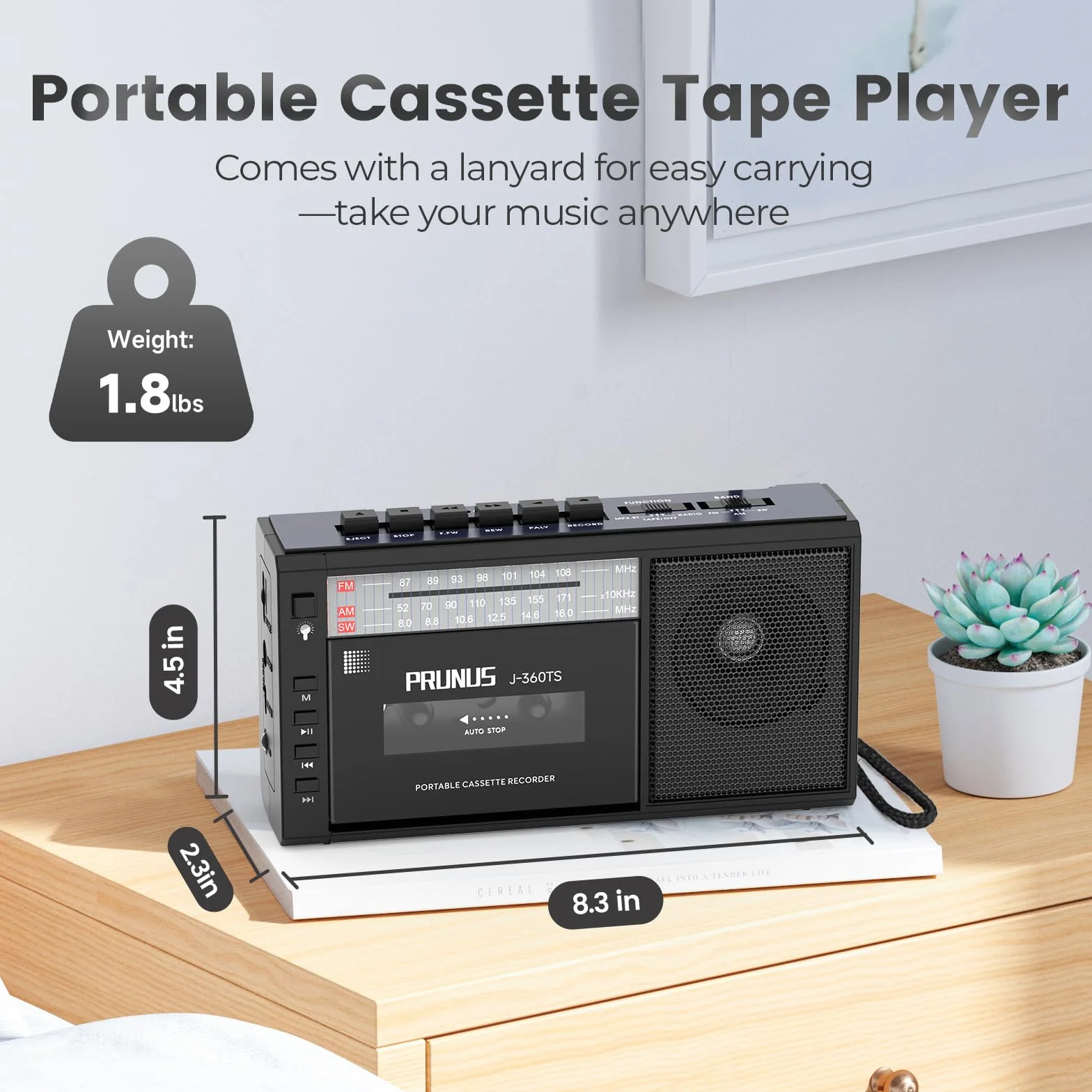 PRUNUS J-360 kasetowy odtwarzacz Bluetooth AM/FM Radio słoneczne ładowalne z gniazdem słuchawkowym TF USB