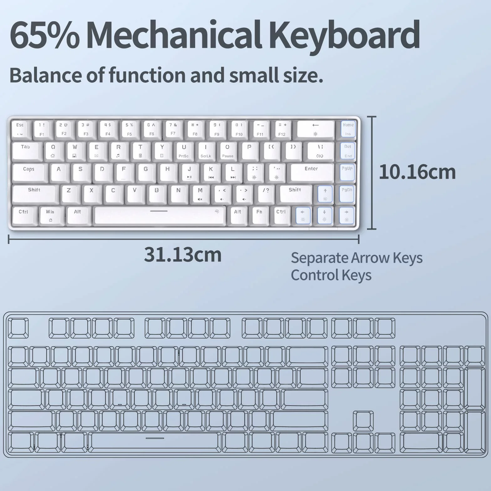 TMKB Klawiatura gamingowa, T68SE 60% Układ 68 klawiszy Przewodowa PC USB Gaming Mechanical Keyboard,Anti Ghosting US QWERTY Layout Mini Podświetlenia LED Red Switch mechaniczna Klawiatura na PC/Windows/Laptop/Mac,Biały