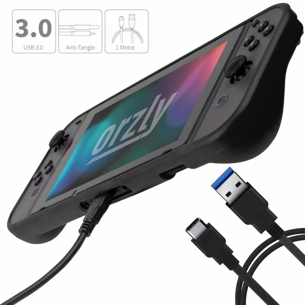 Nintendo Switch Akcesoria, Orzly Ultimate Pakiet do Nintendo Switch [Pakiet zawiera: Ochraniacze ekranu z hartowanego szkła, Kabel Typu C, Pokrowiec (Twarde etui), Komfortowe etui uchwyt itp...] -
