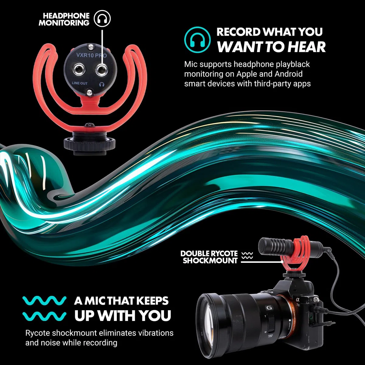 Movo VXR10-PRO Zewnętrzny Mikrofon Wideo do Kamery z Mocowaniem Wstrząsowym Rycote Lyre - Kompaktowy Mikrofon Strzelby Kompatybilny ze Smartfonami i Aparatami DSLR - Bezbateryjny