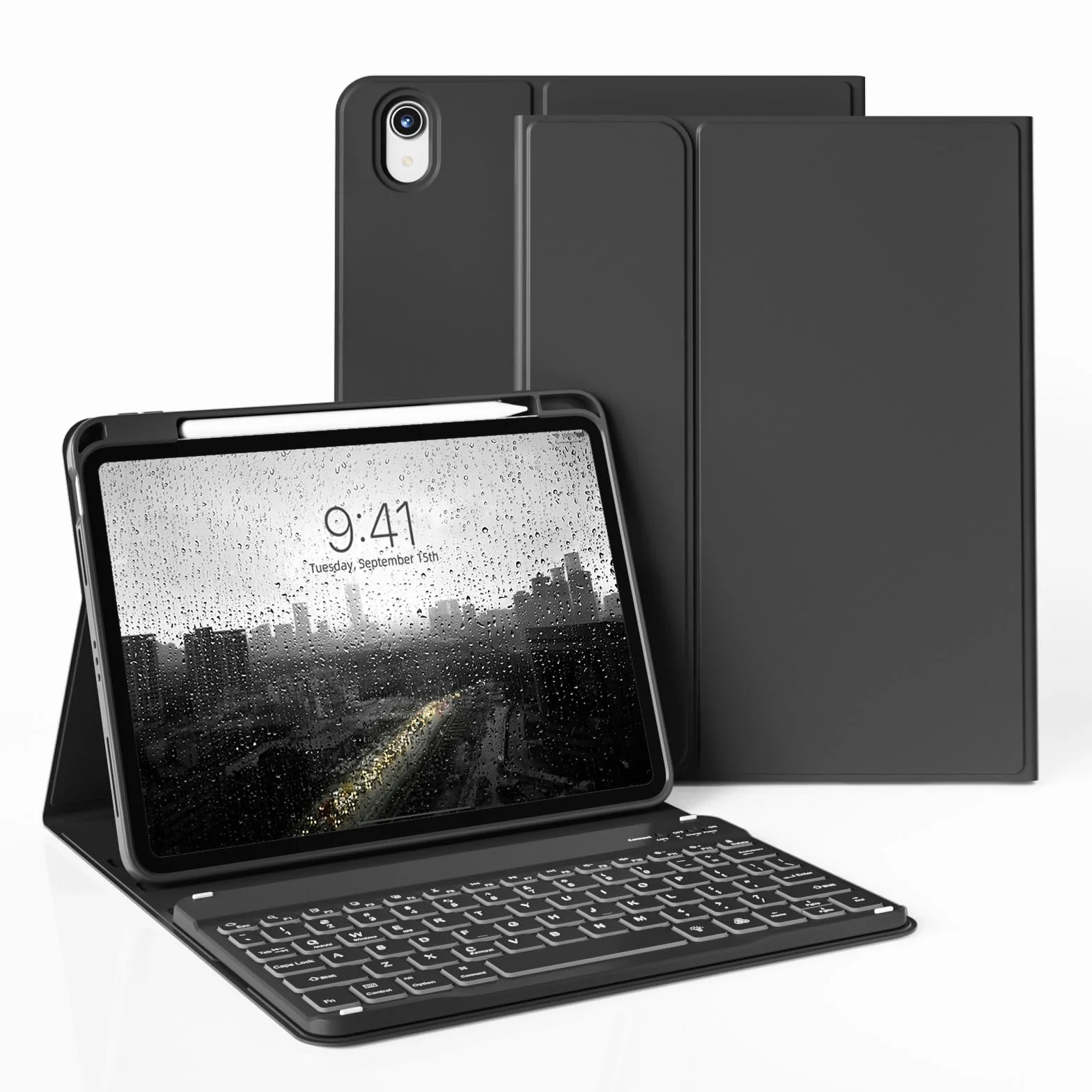 JKSML Etui na klawiaturę do iPad Air 11 cali M3/M2 (2025/2024) i iPad Air 5./4. generacji (2022/2020) 10,9 cala | klawiatura podświetlana w 7 kolorach | tylna obudowa TPU z uchwytem na rysik | układ