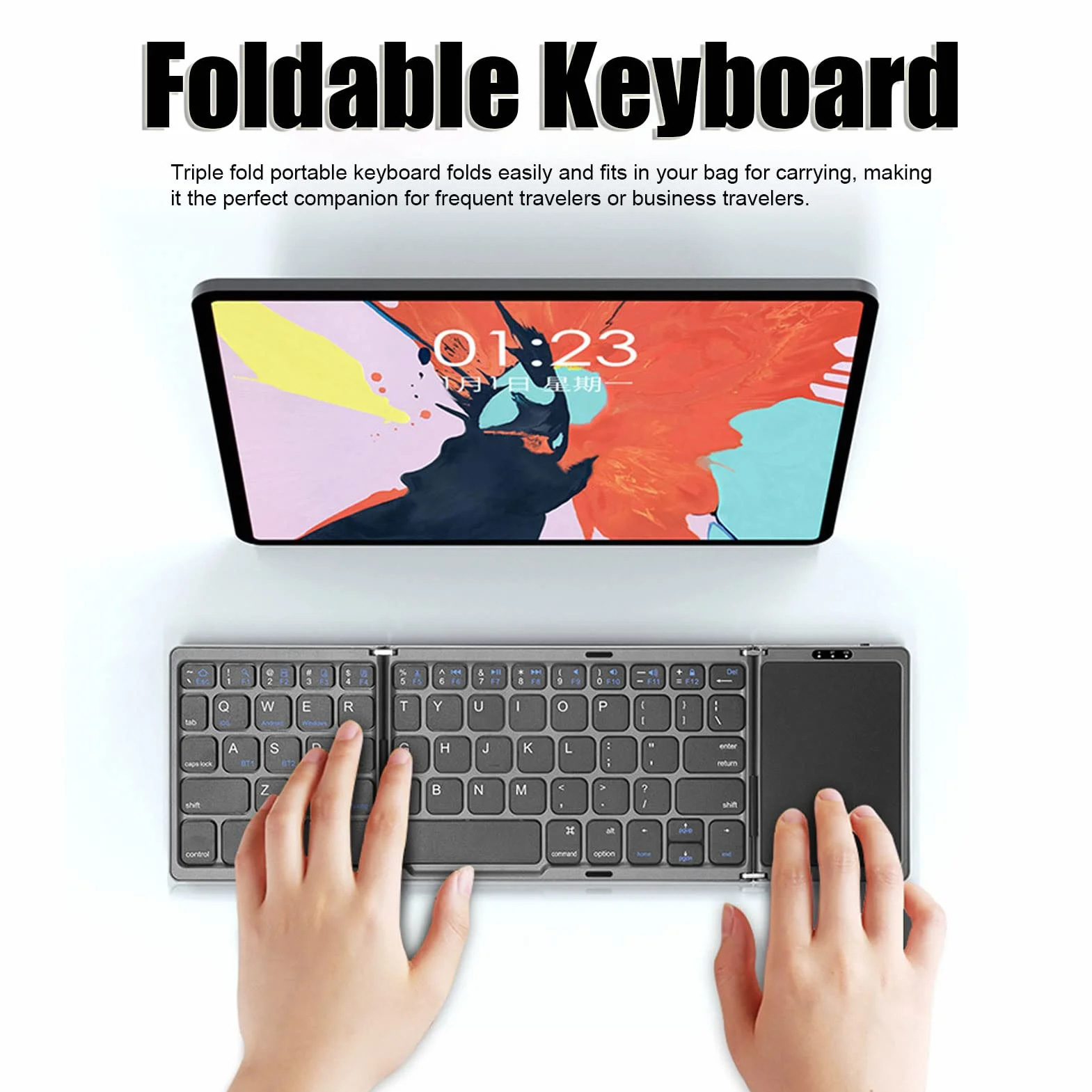 Składana Mini Klawiatura Bezprzewodowa Bluetooth z Touchpadem, Obsługa 3 Urządzeń, Ładowana