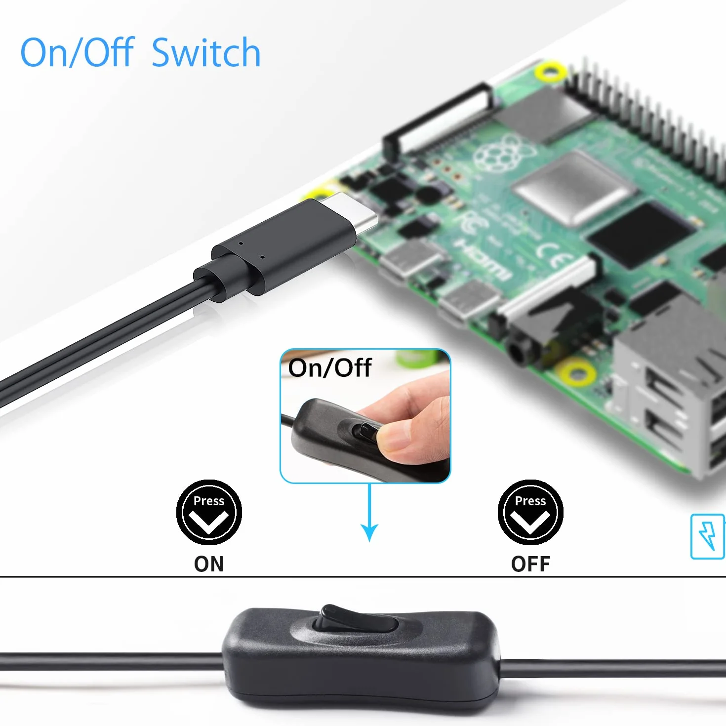 Miuzei Raspberry Pi 4 i 3 zasilacz sieciowy 5 V 4,1 A 20,5 W, adapter USB C, zasilanie z włącznikiem/wyłącznikiem, wtyczka EU, ładowarka do modeli Raspi 3 i 4 B 8 GB/ 4 GB/ 2 GB/ 1 GB