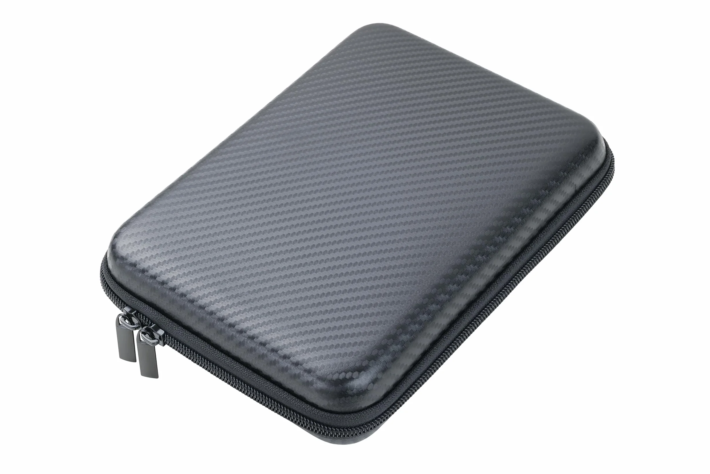 TROIKA Organizer etui z zamkiem błyskawicznym TRAVEL CASE CARBON z 3 przegródkami wewnętrznymi i 6 elastycznymi szlufkami na taśmie wraz ze ścianką działową (wewnątrz) sztuczna skóra, aksamit – wygląd