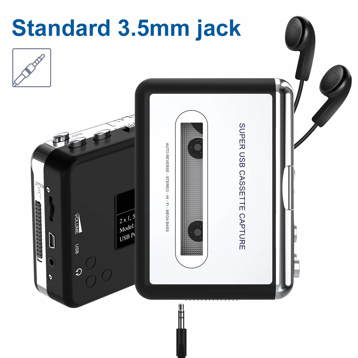 DIGITNOW! Przenośny odtwarzacz kasetowy/konwerter kasety na MP3 przechwytuje kasetę na odtwarzacz MP3/CD Audio przez USB