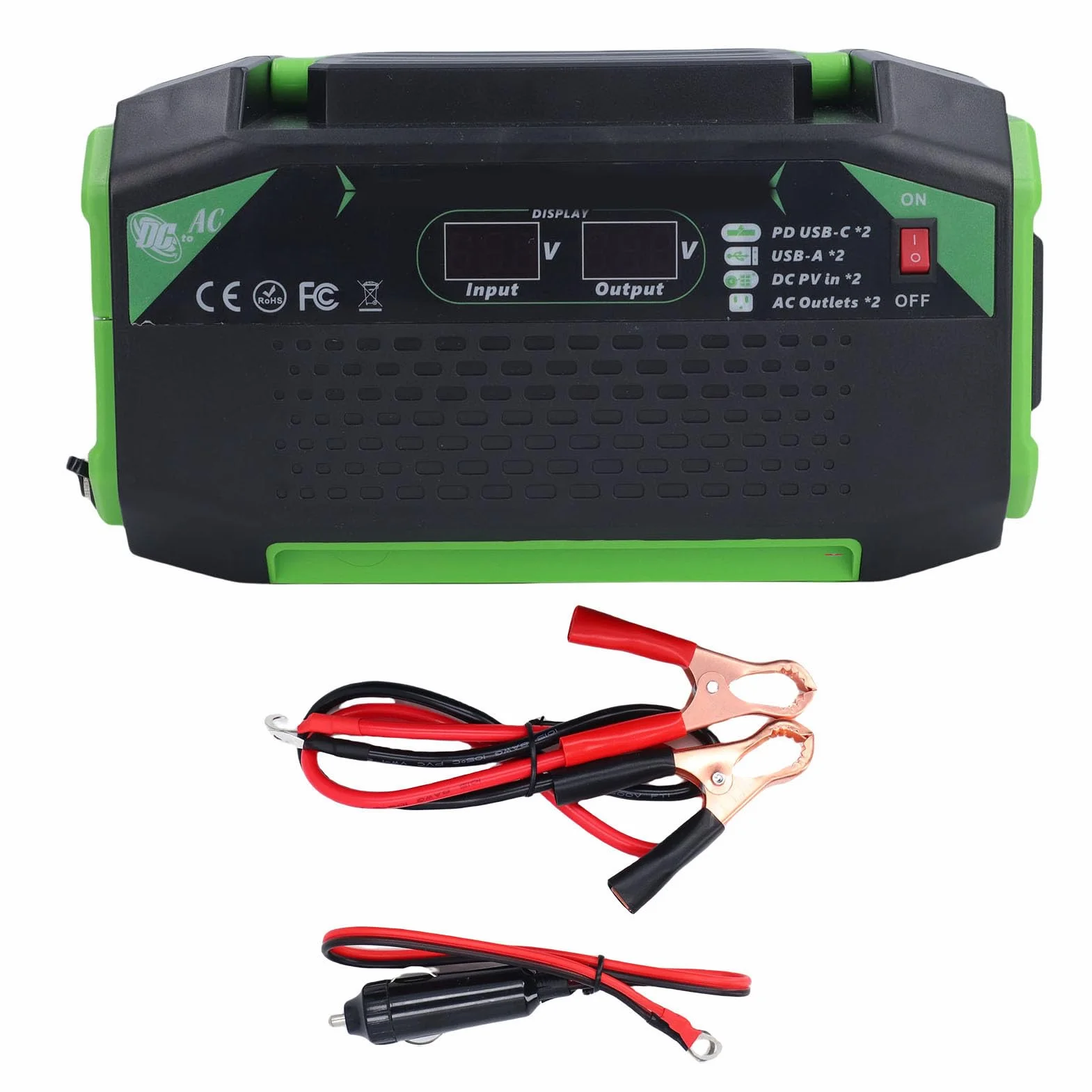 Ausla Przetwornica Samochodowa Zmodyfikowana Fala Sinusoidalna ABS Przetwornica Zasilania Pojazdu 12 V na 220 V 500 W z Wyświetlaczem LCD 2 Gniazda 2 Porty USB Szybkie Porty ładowania do Użytku W