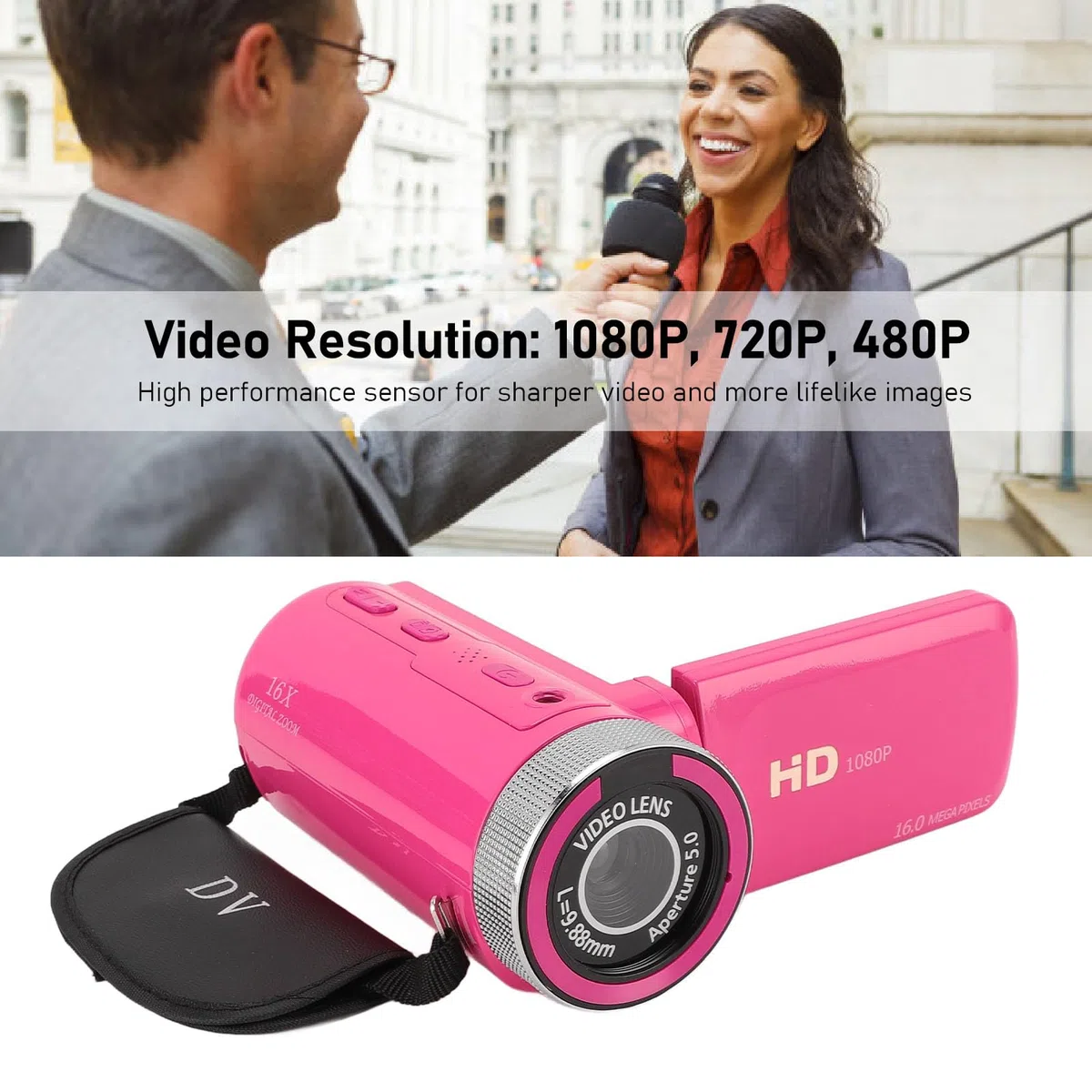 Kamera Wideo, Cyfrowy Aparat do Nagrywania Ekranu, Full HD 1080P 15FPS 16MP 2,4 Cala, Obrót o 270 Stopni LCD, 16-krotny Zoom Cyfrowy Kamera z Mikrofonem i Akumulatorem 1020 MAh