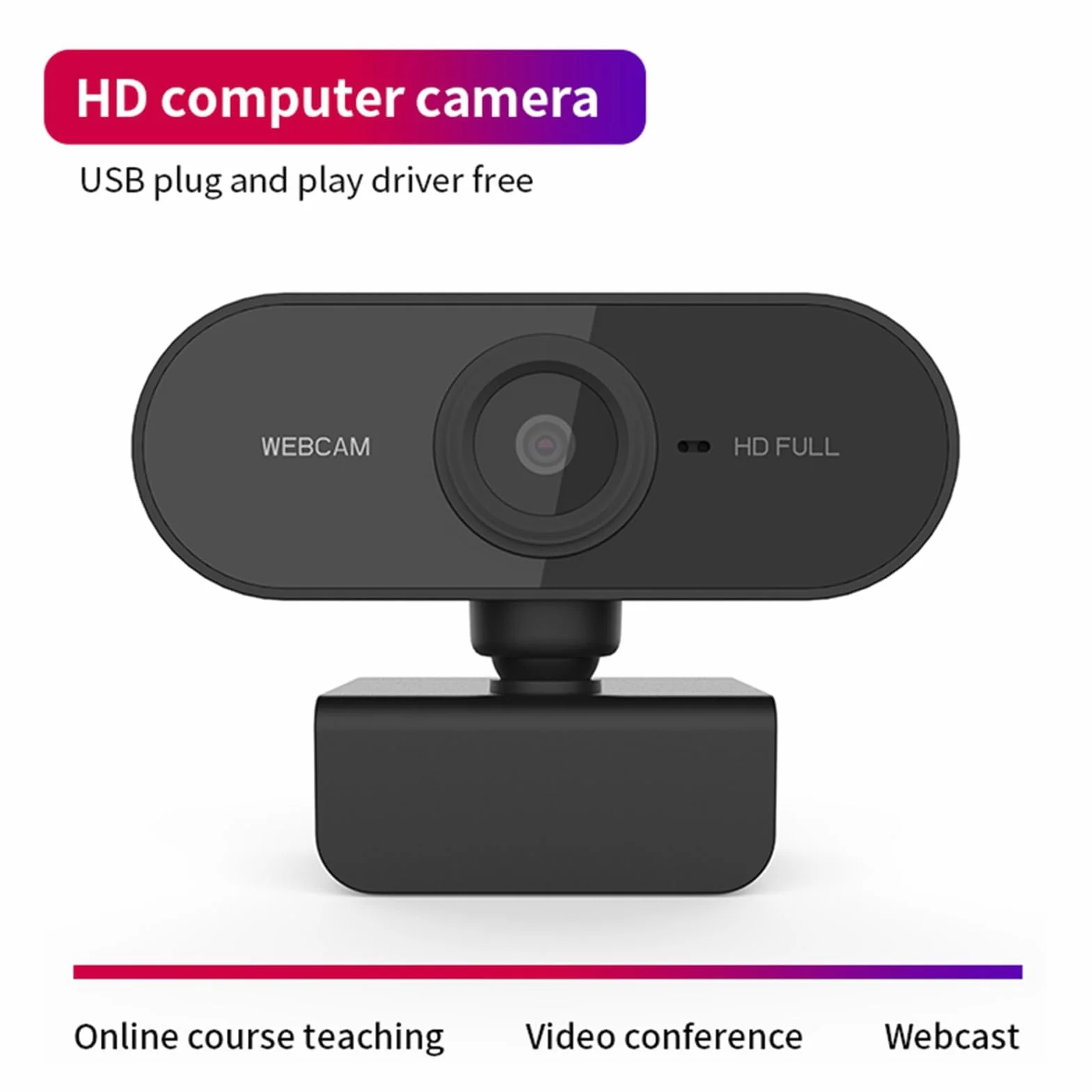 Kamera Internetowa USB 1080P z Mikrofonem, Obrót 360 Stopni, do Wideokonferencji (Czarny)