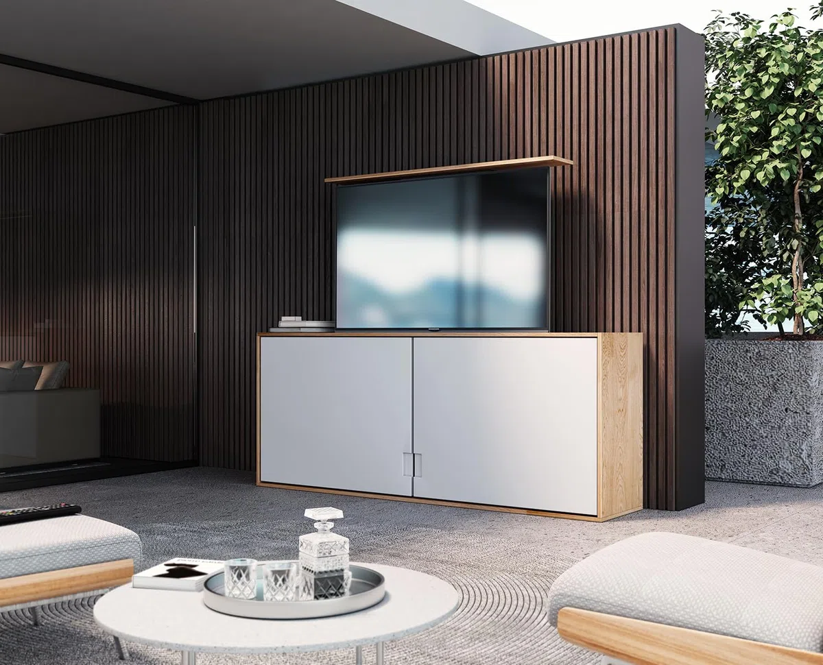 my wall Zmotoryzowany podnośnik telewizyjny – HP63-2AL, kompatybilny z Smart Home, TV Lift elektryczny, pilot zdalnego sterowania, aplikacja Tuya, sterowanie głosem Alexa i Google Home, uchwyt na