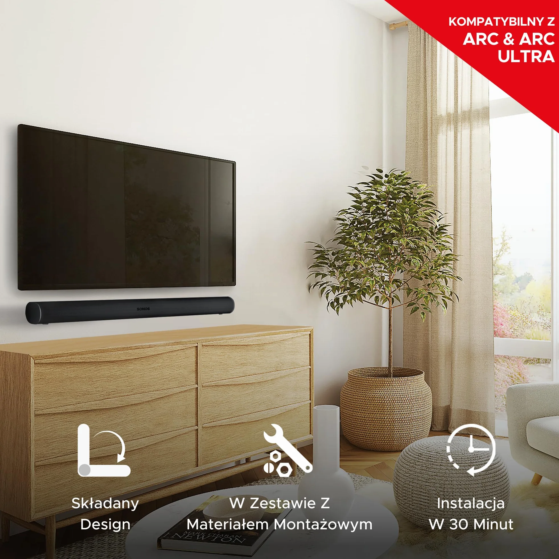 Soundbass Arc Uchwyt Ścienny, Czarny, Kompatybilny z Sonos Arc i Arc Ultra, Regulowana Głębokość, Wszystkie Akcesoria w Zestawie, Zaprojektowany w Wielkiej Brytanii