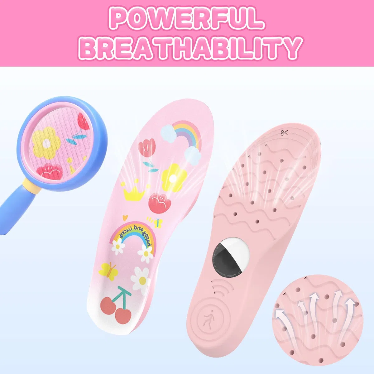 AXFEE Wkładki dziecięce do urządzenia śledzącego AirTag, wzór kreskówkowy, wygodny bezpieczny uchwyt, wkładki do butów (różowe, 155-170 mm)