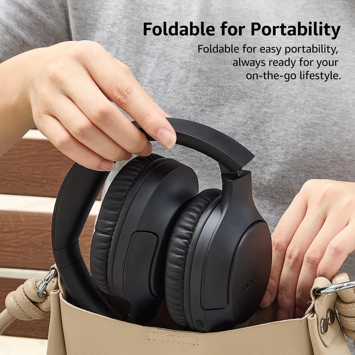 TOZO HA1 Słuchawki nauszne Bluetooth 5.4, czas odtwarzania 70 godzin z mikrofonem, składany, bezprzewodowy zestaw słuchawkowy, głęboki bas, dźwięk stereo, konfigurowalny tryb muzyczny 32 EQ za pomocą