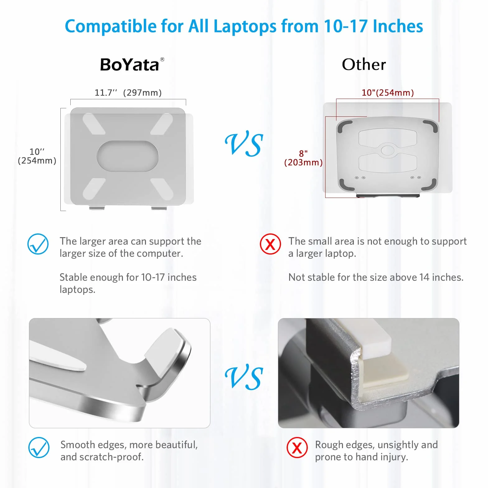 BoYata Stojak na laptopa z regulacją kąta, z funkcją Heat-Vent, kompatybilny z notebookami i laptopami (10-17 cali) MacBook Pro/Air, Surface Laptop, Samsung, notebook HP (Srebrny)