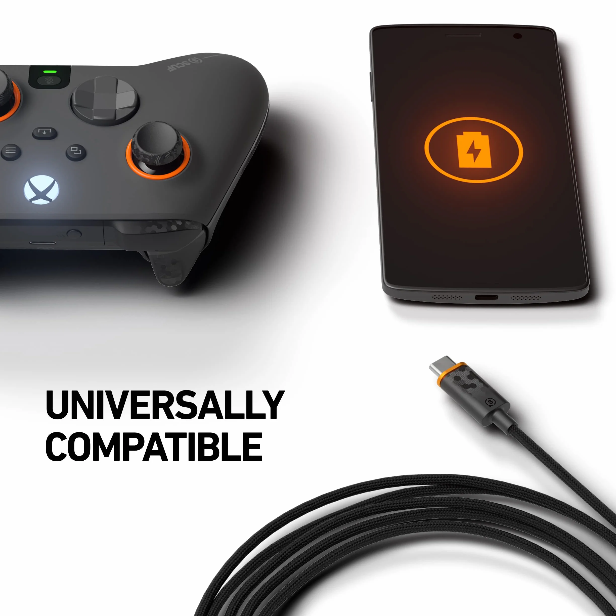 SCUF Pleciony kabel USB C – 3,6 m USB typu C do podłączenia i ładowania do kontrolera Xbox, kontrolera PS5 i smartfonów - czarny