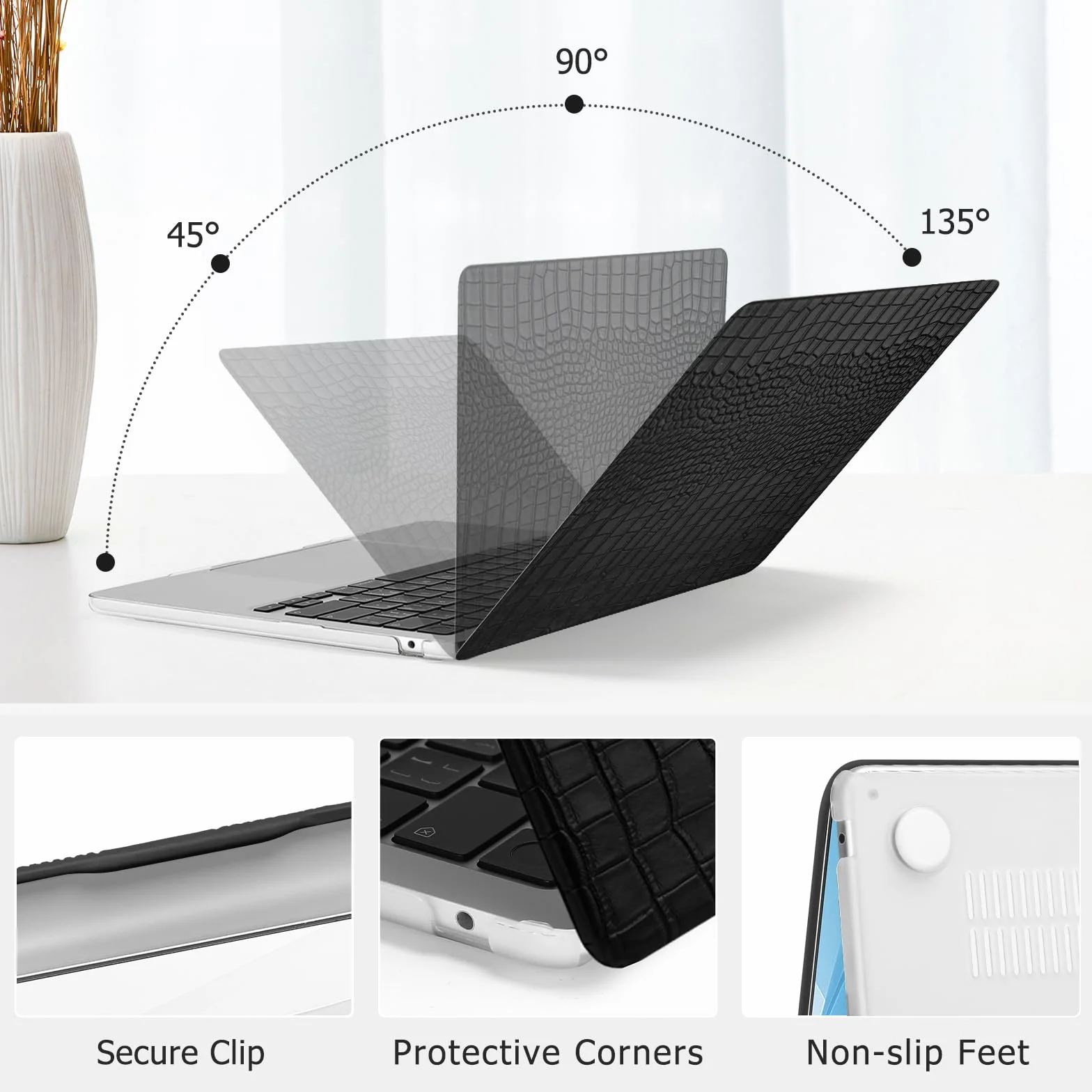 MOSISO Etui kompatybilne z MacBook Air 33.0 cm M5, M4, M3, M2, 2026-2022, A3449, A3240, A3113, A2681, odporne na zarysowania, skóra krokodyla, twarda powłoka ze skóry i klawiatury, folia ekranowa do